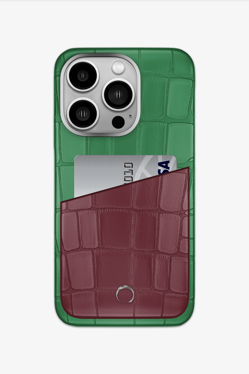 Alligator Pocket Case for iPhone 16 Pro - Green Emerald / Burgundy - zollofrance