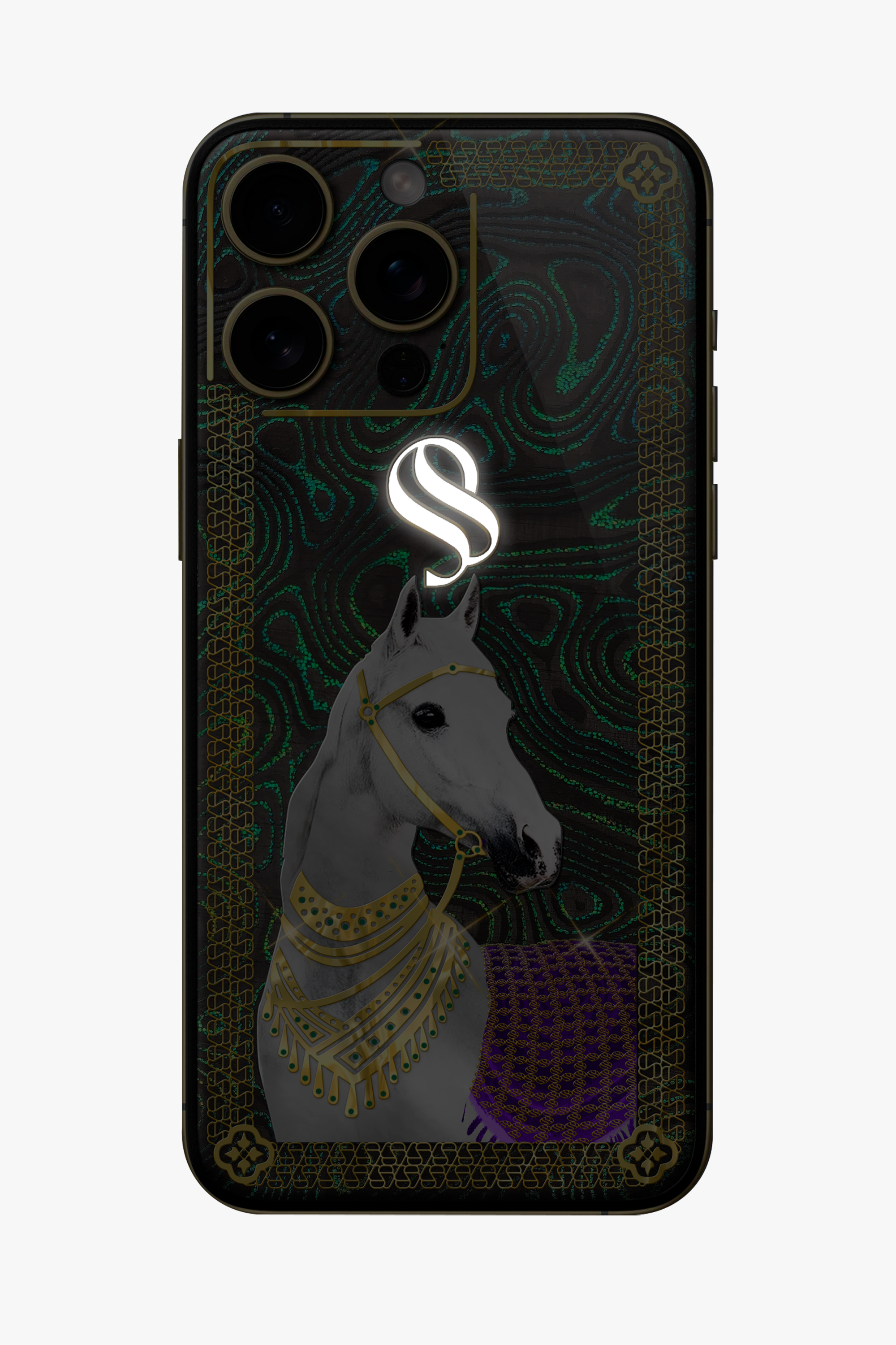 Malachite Carbon Fiber White Horse Gold iPhone 16 Pro Max - Malachite Carbon Fiber White Horse Gold iPhone 16 Pro Max - zollofrance