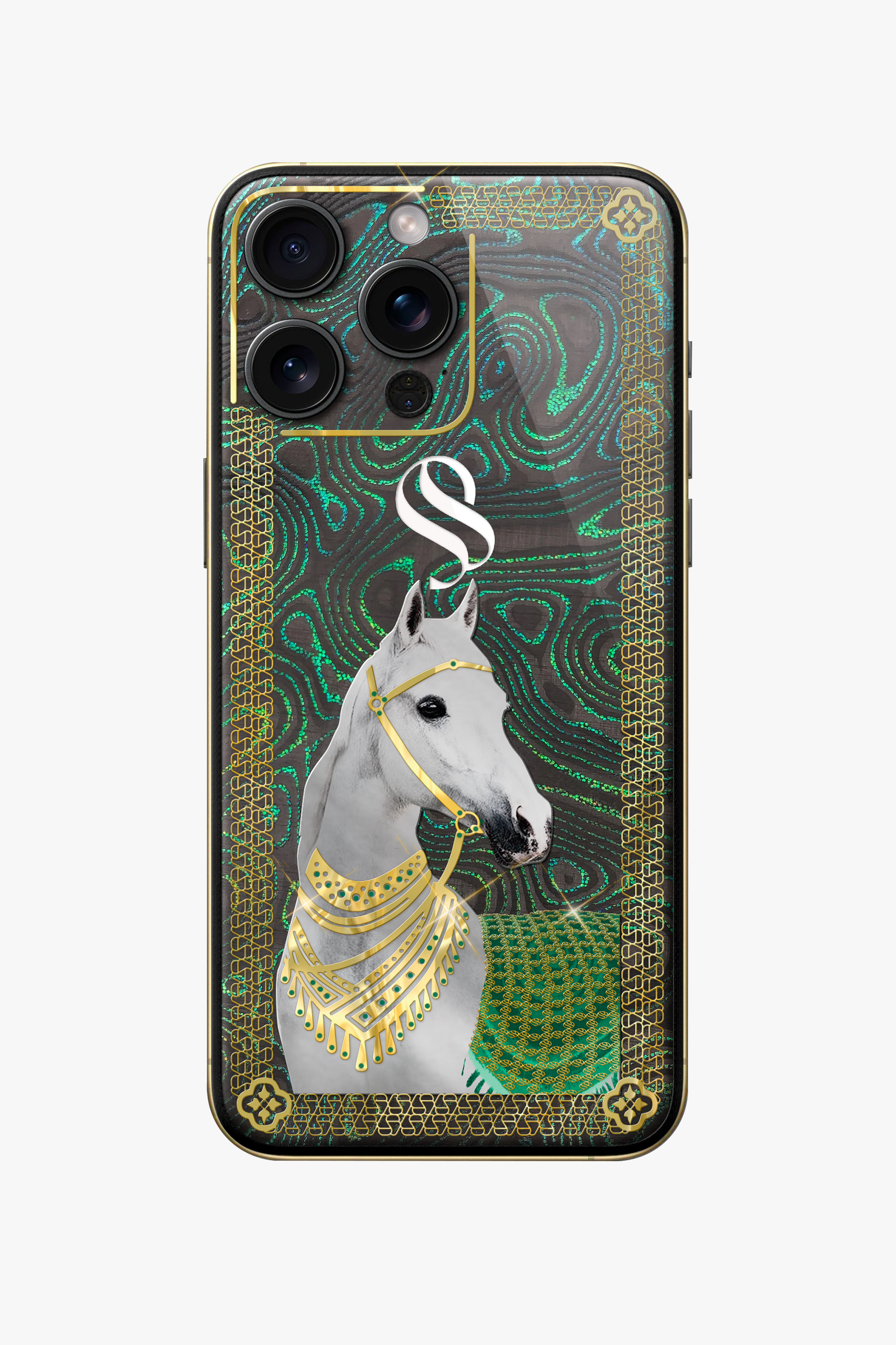 Malachite Carbon Fiber White Horse Gold iPhone 15 Pro - Malachite Carbon Fiber White Horse Gold iPhone 15 Pro - zollofrance