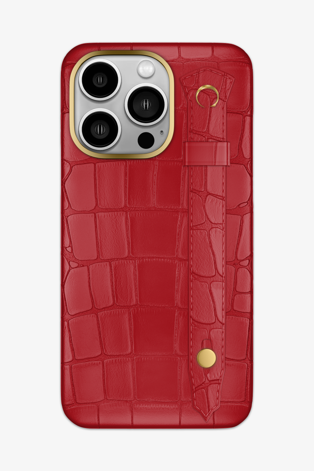Red Alligator Strap Case for iPhone 15 Series - 15 Pro Max / Gold - zollofrance
