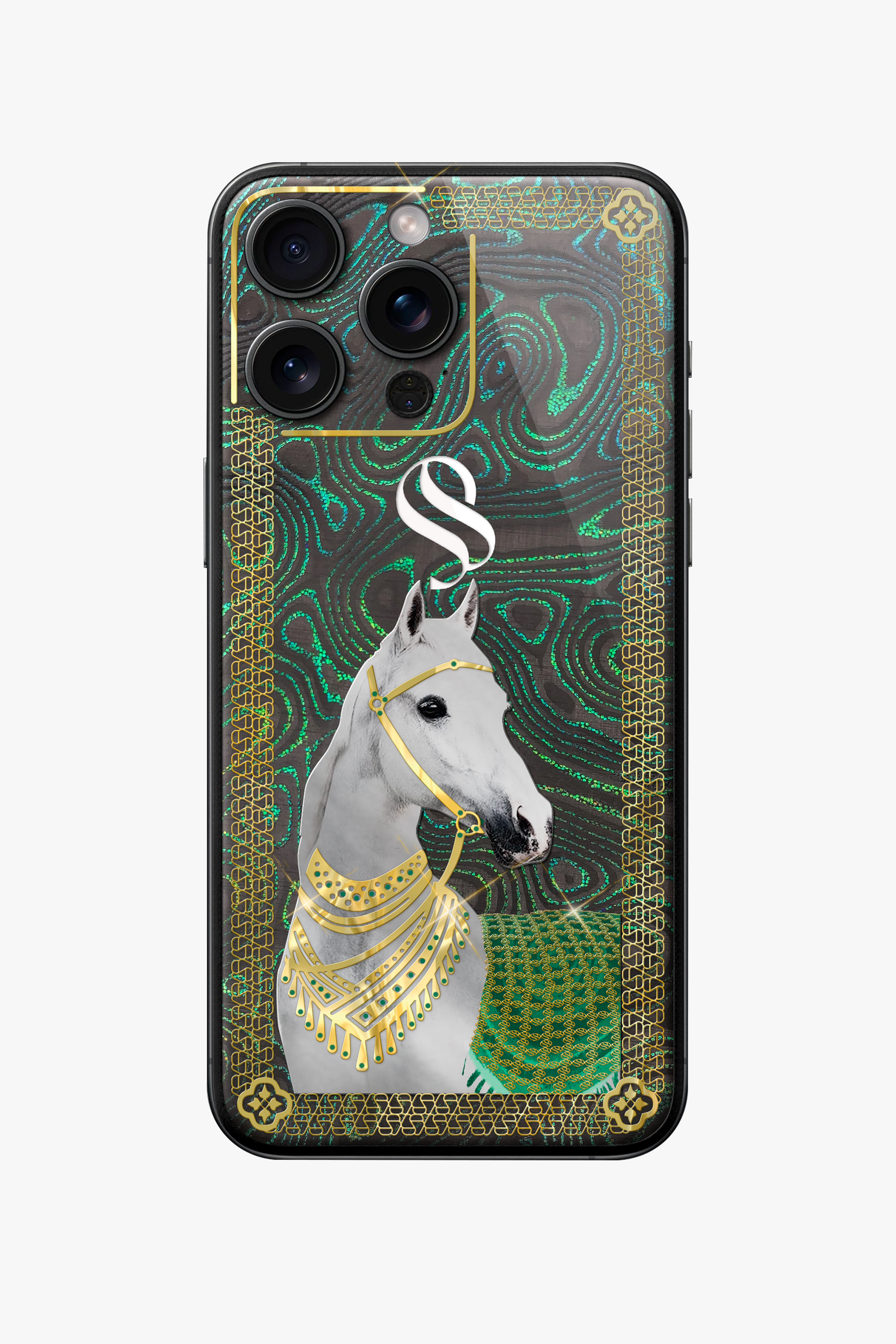 Malachite Carbon Fiber White Horse iPhone 15 Pro - Malachite Carbon Fiber White Horse iPhone 15 Pro - zollofrance