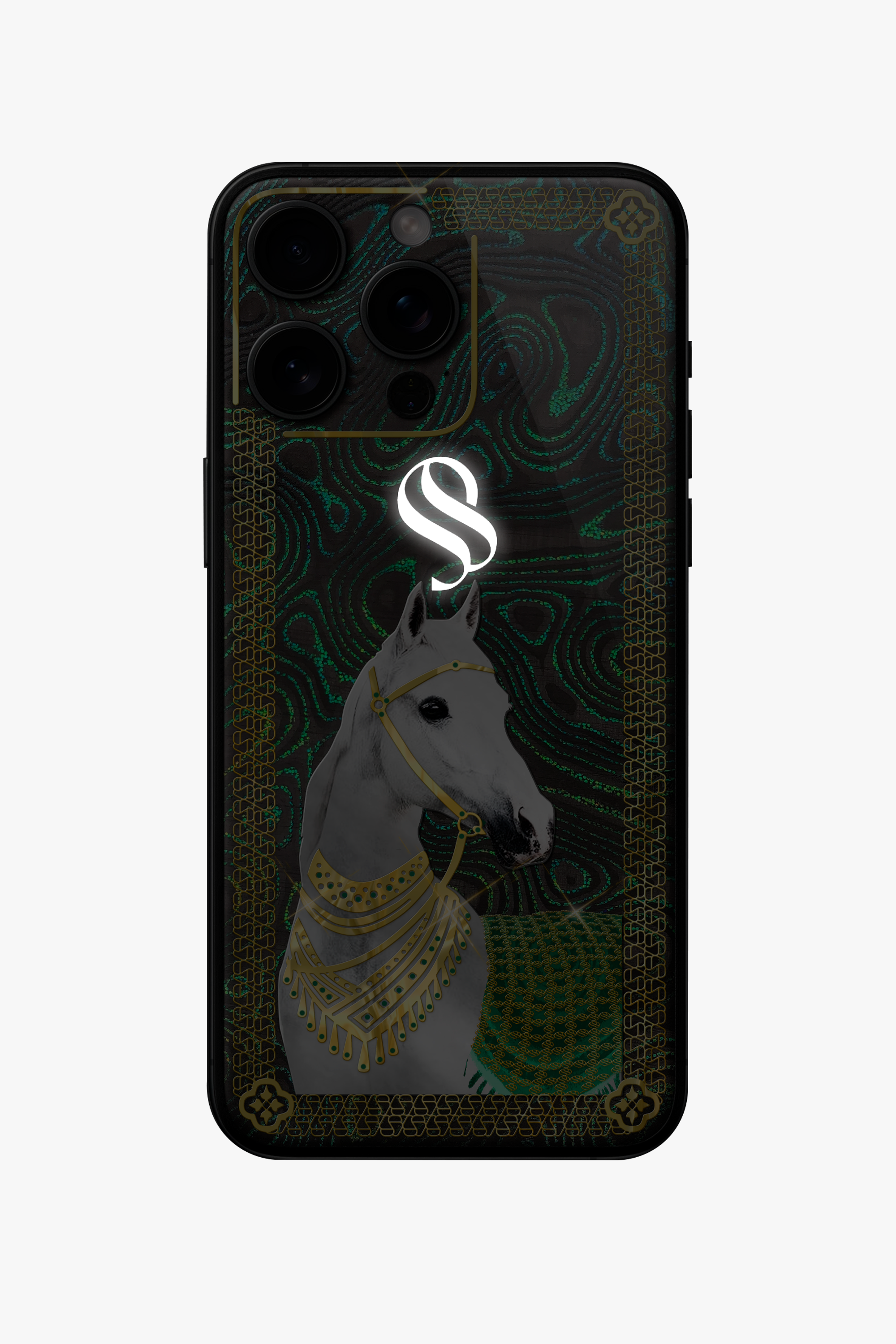 Malachite Carbon Fiber White Horse iPhone 15 Pro - Malachite Carbon Fiber White Horse iPhone 15 Pro - zollofrance