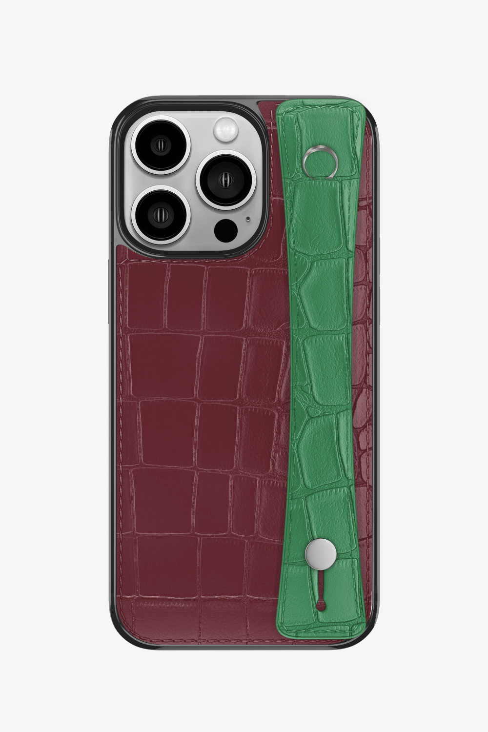 Alligator Sports Strap Case for iPhone 16 Pro - Burgundy / Green Emerald - zollofrance