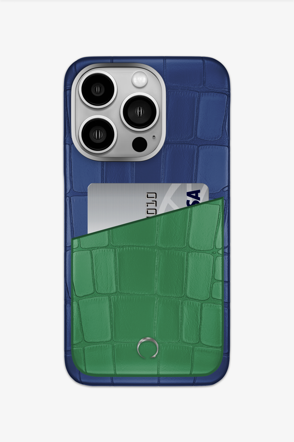 Alligator Pocket Case for iPhone 16 Pro - Navy Blue / Green Emerald - zollofrance