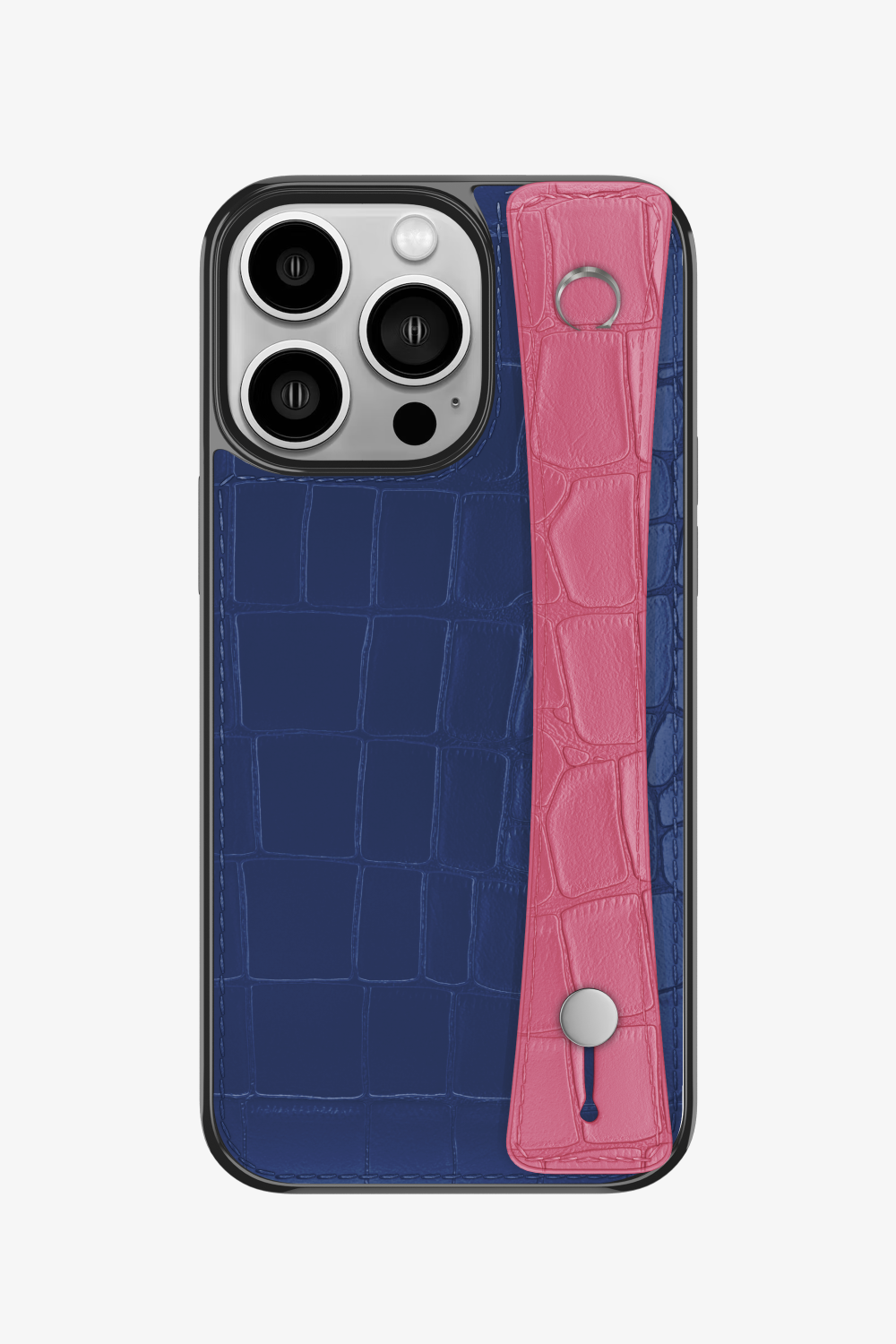 Alligator Sports Strap Case for iPhone 16 Pro - Navy Blue / Pink - zollofrance