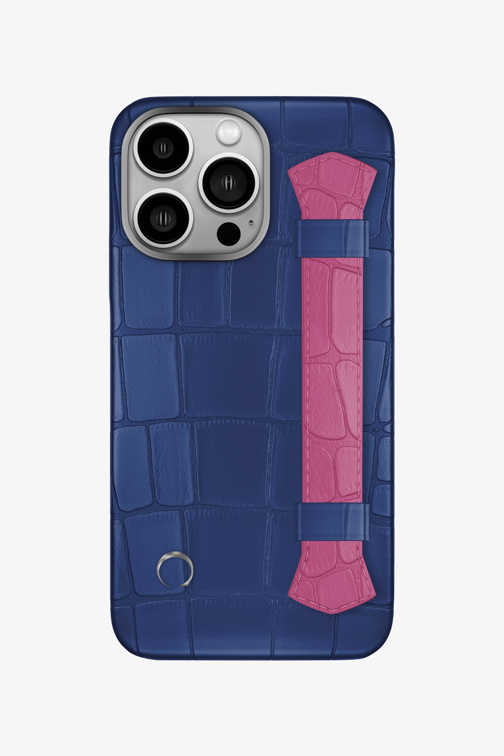 Double Headed Alligator Strap Case for iPhone 16 Pro - Navy Blue / Pink Fuchsia - zollofrance