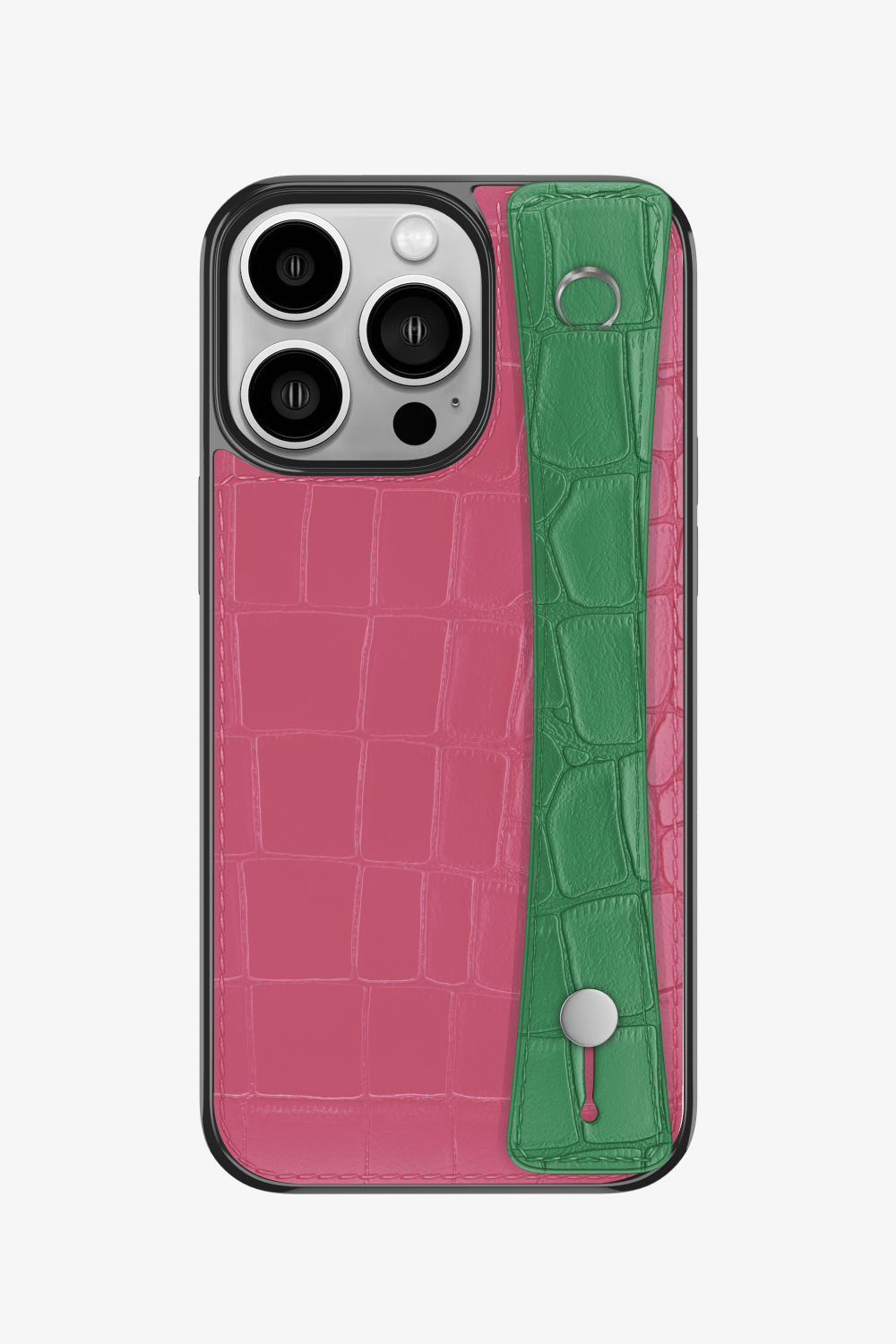 Alligator Sports Strap Case for iPhone 16 Pro - Pink / Green Emerald - zollofrance