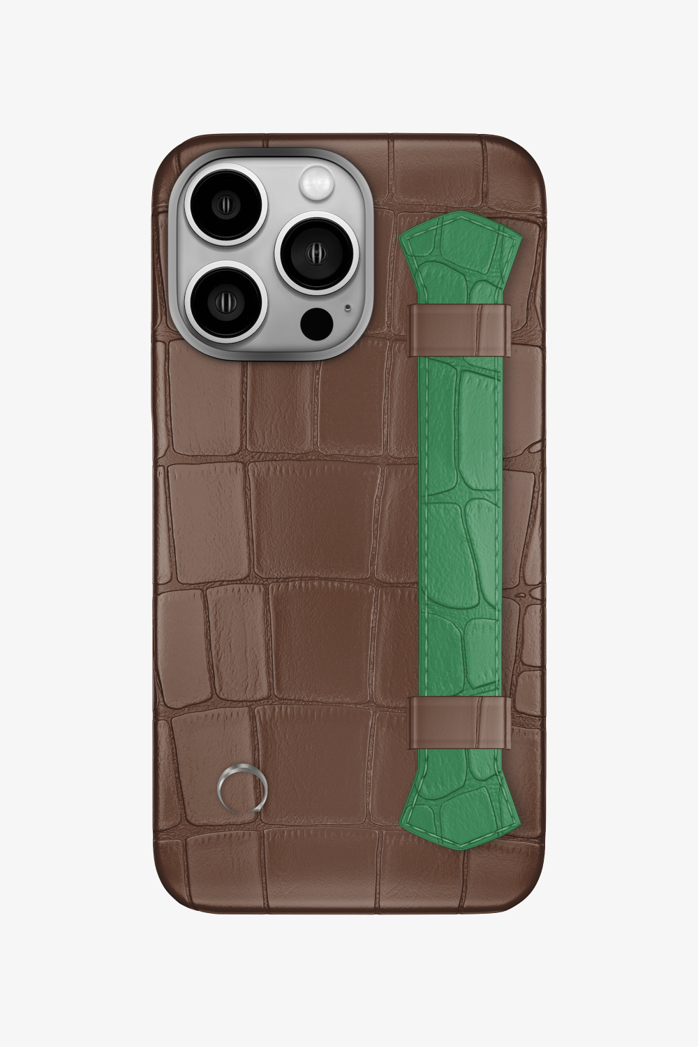 Double Headed Alligator Strap Case for iPhone 16 Pro - Cocoa / Green Emerald - zollofrance