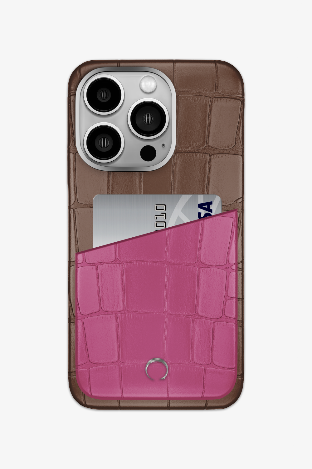 Alligator Pocket Case for iPhone 16 Pro - Cocoa / Pink Fuchsia - zollofrance