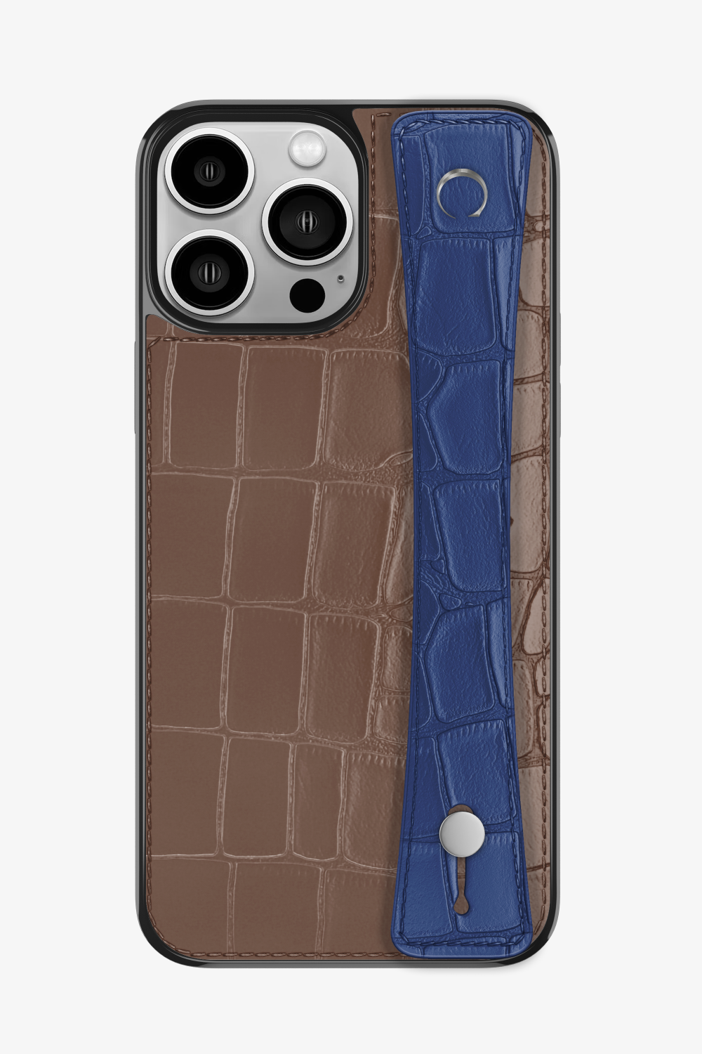 Alligator Sports Strap Case for iPhone 16 Pro Max - Cocoa / Navy Blue - zollofrance