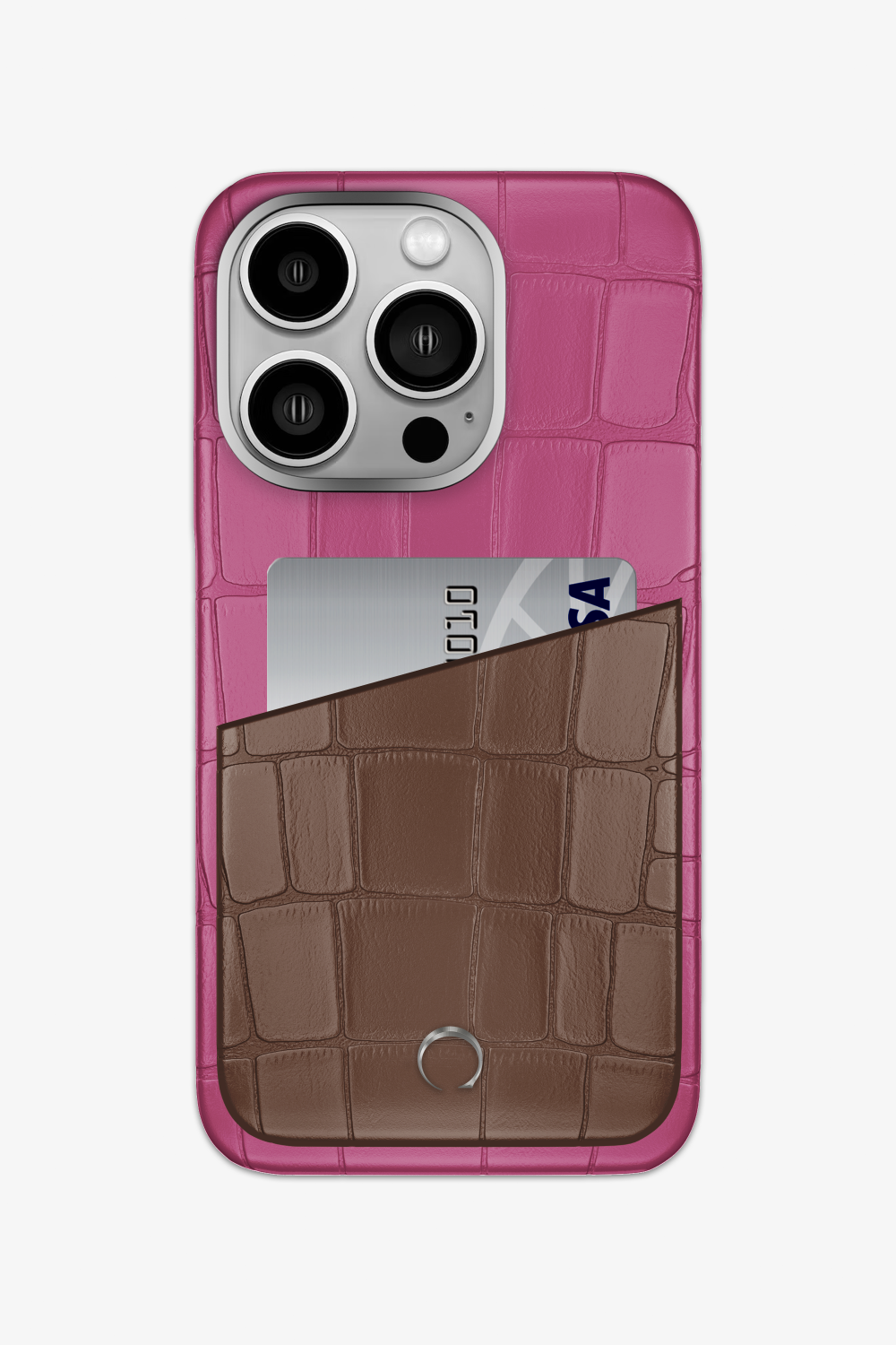 Alligator Pocket Case for iPhone 14 Pro - Pink Fuchsia / Cocoa - zollofrance