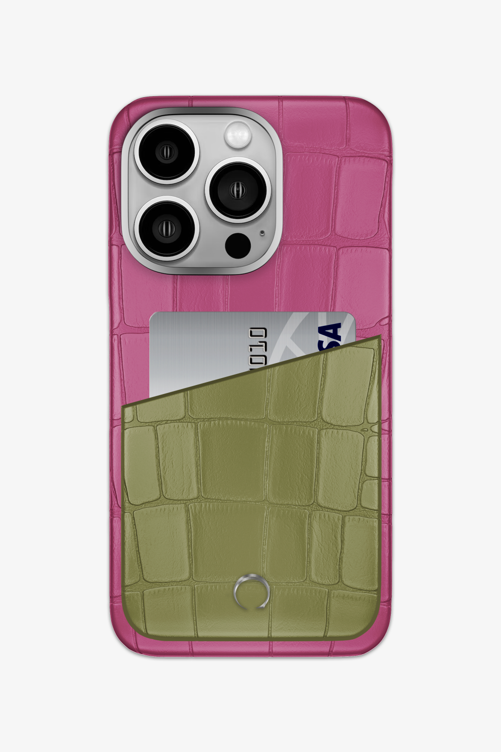 Alligator Pocket Case for iPhone 14 Pro - Pink Fuchsia / Khaki - zollofrance