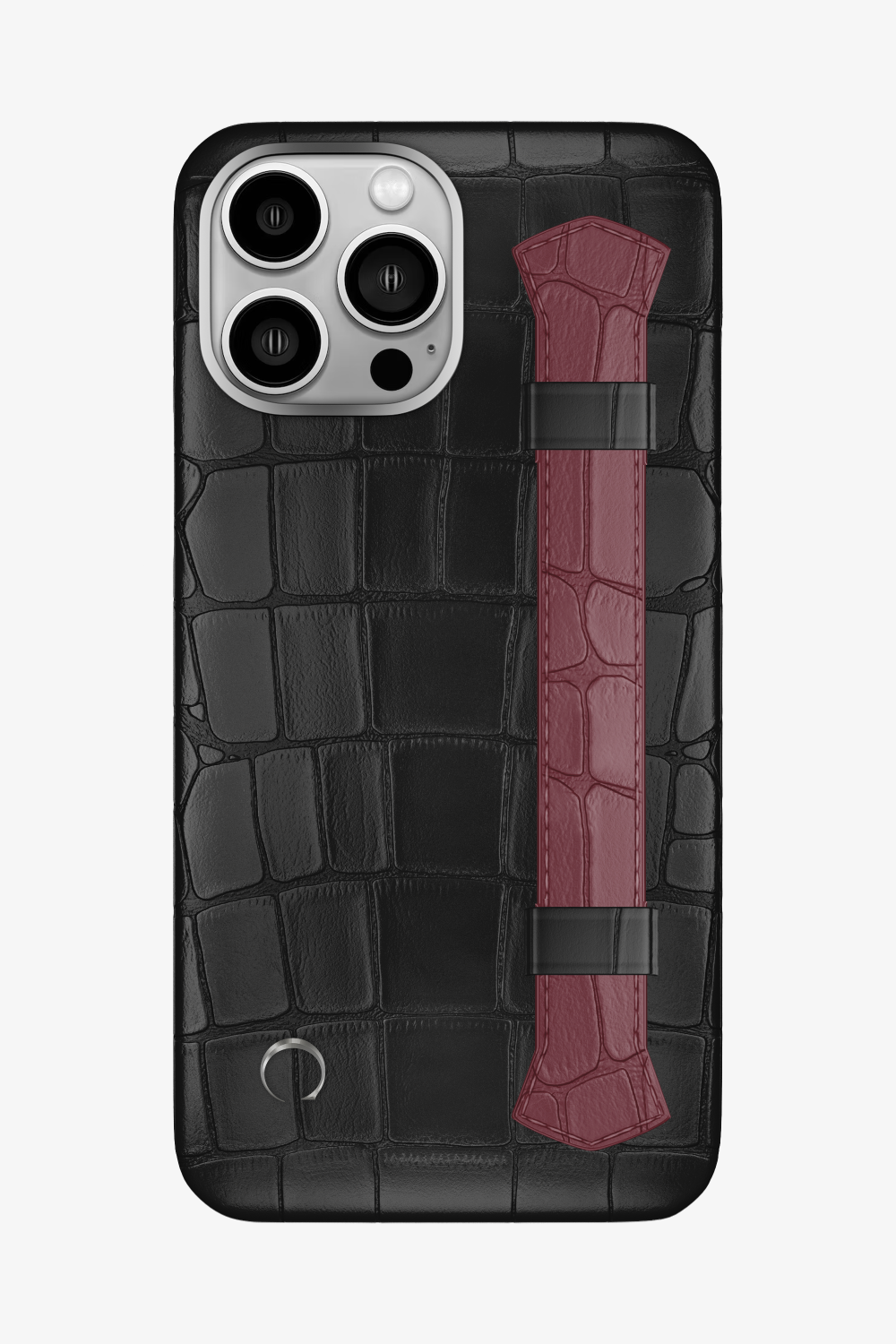 Double Headed Alligator Strap Case for iPhone 16 Pro Max - Black / Burgundy - zollofrance