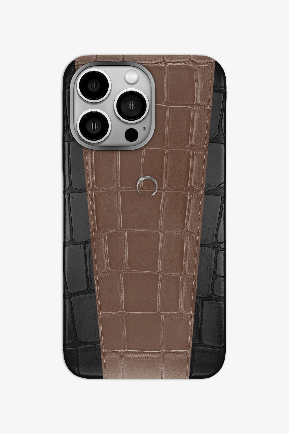 Two-tone Alligator Case for iPhone 16 Pro - Black / Cocoa - zollofrance