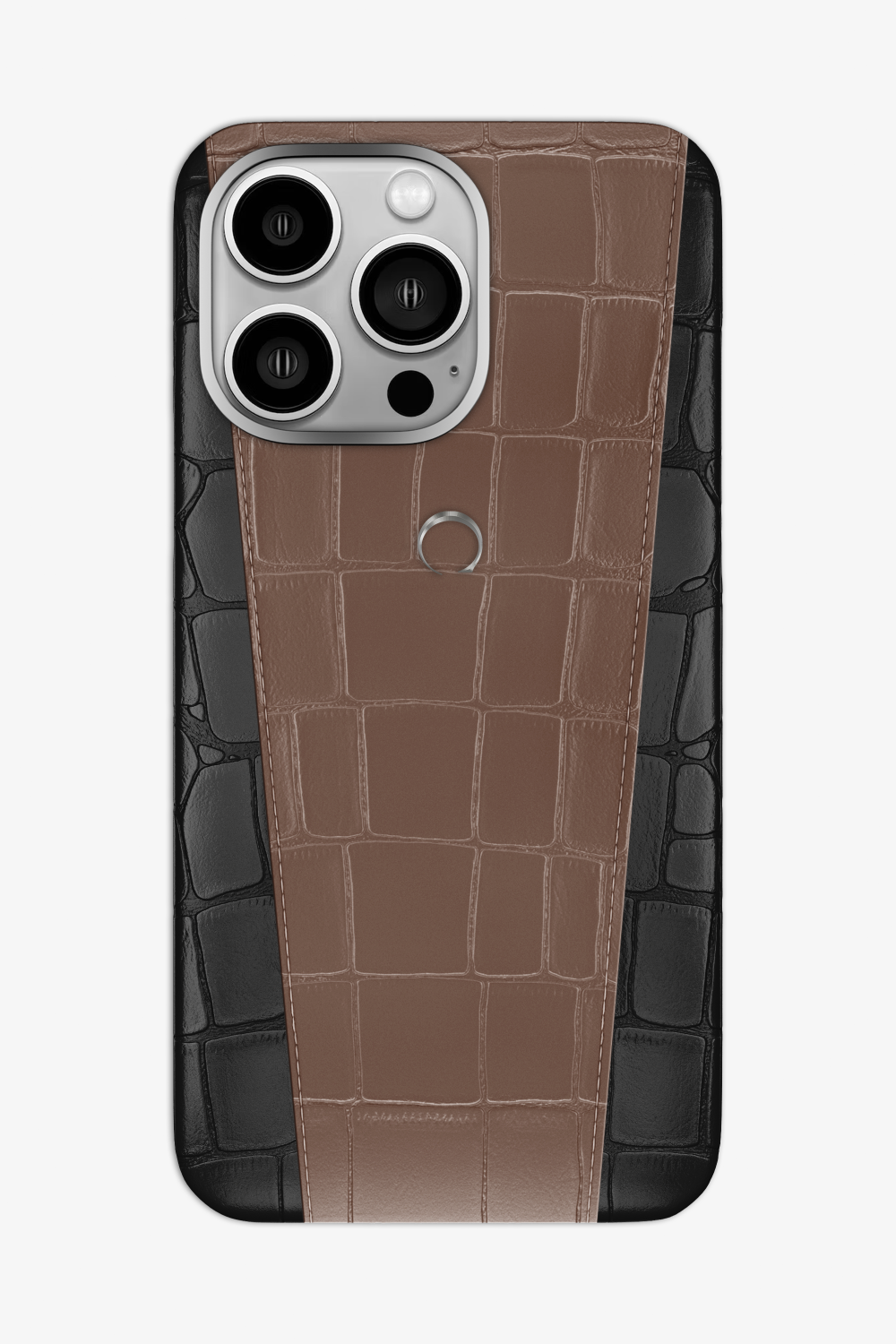 Two-tone Alligator Case for iPhone 16 Pro Max - Black / Cocoa - zollofrance