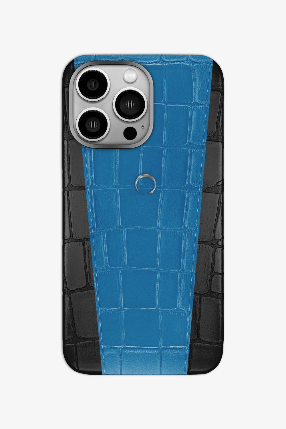 Two-tone Alligator Case for iPhone 16 Pro - Black / Blue Lagoon - zollofrance