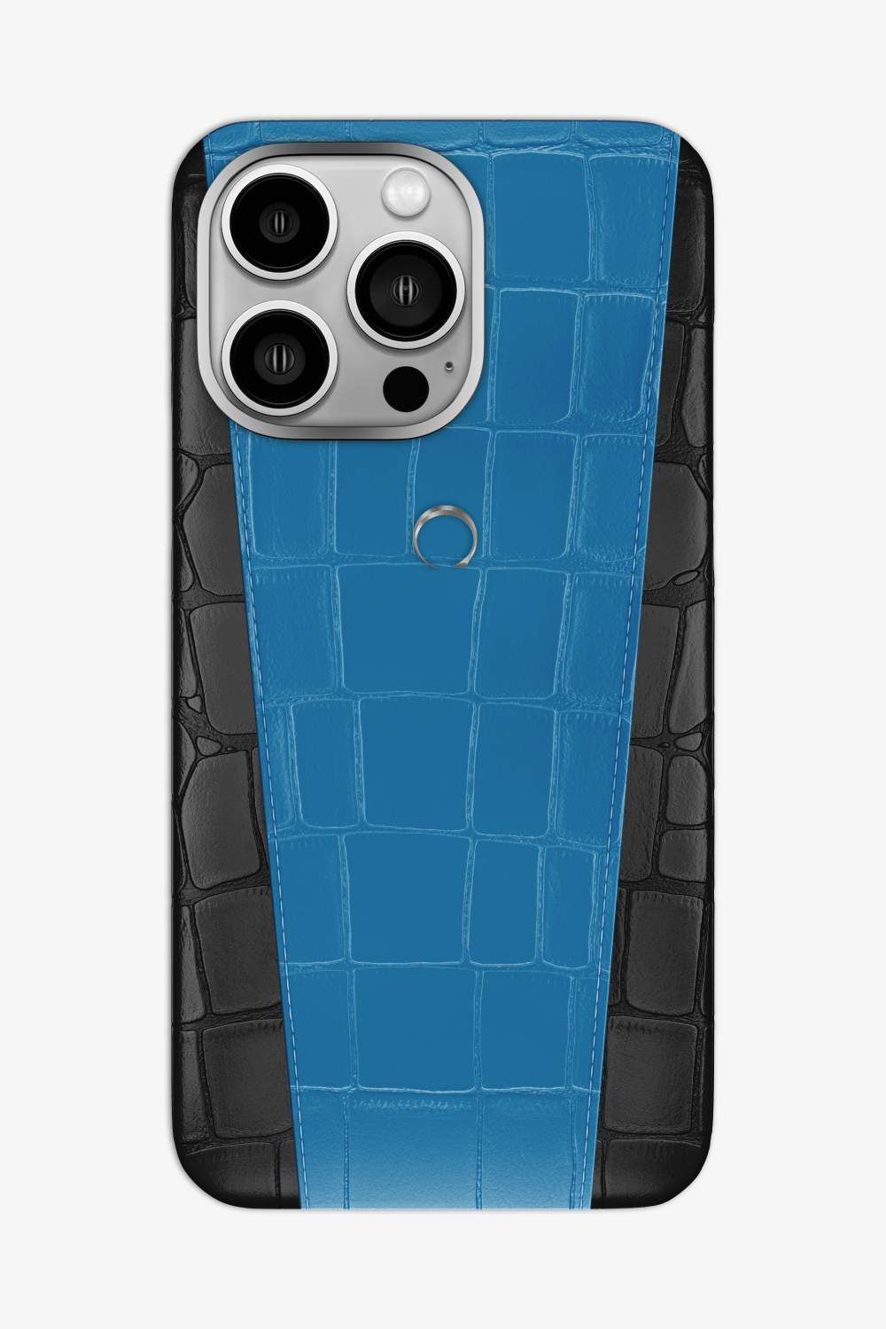 Two-tone Alligator Case for iPhone 16 Pro Max - Black / Blue Lagoon - zollofrance