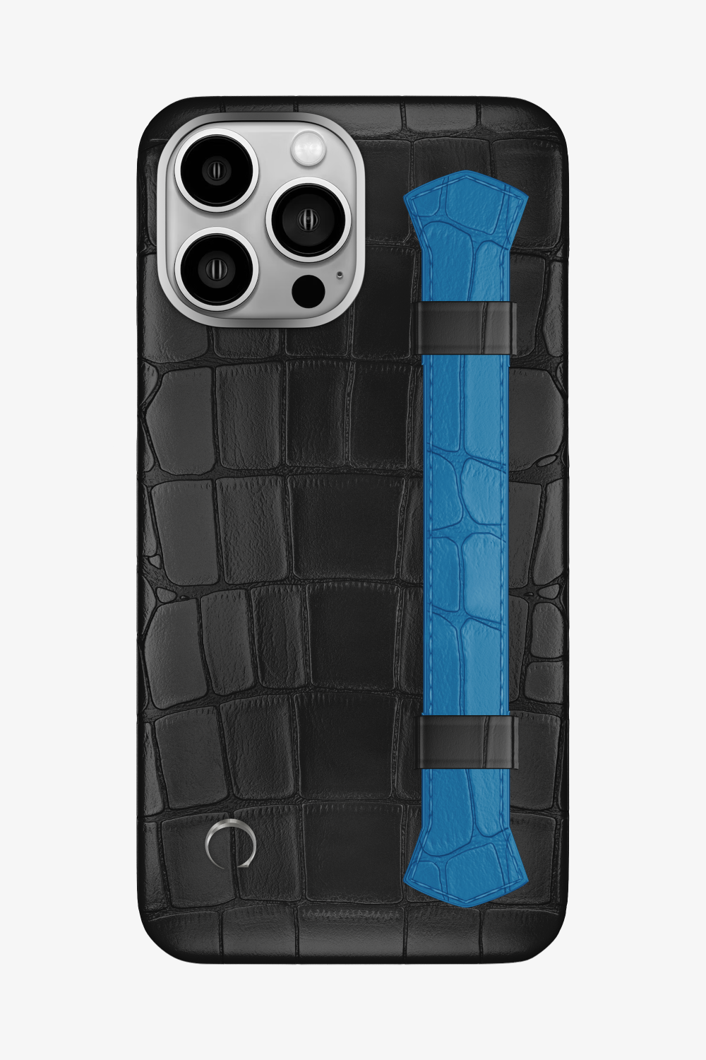 Double Headed Alligator Strap Case for iPhone 16 Pro Max - Black / Blue Lagoon - zollofrance