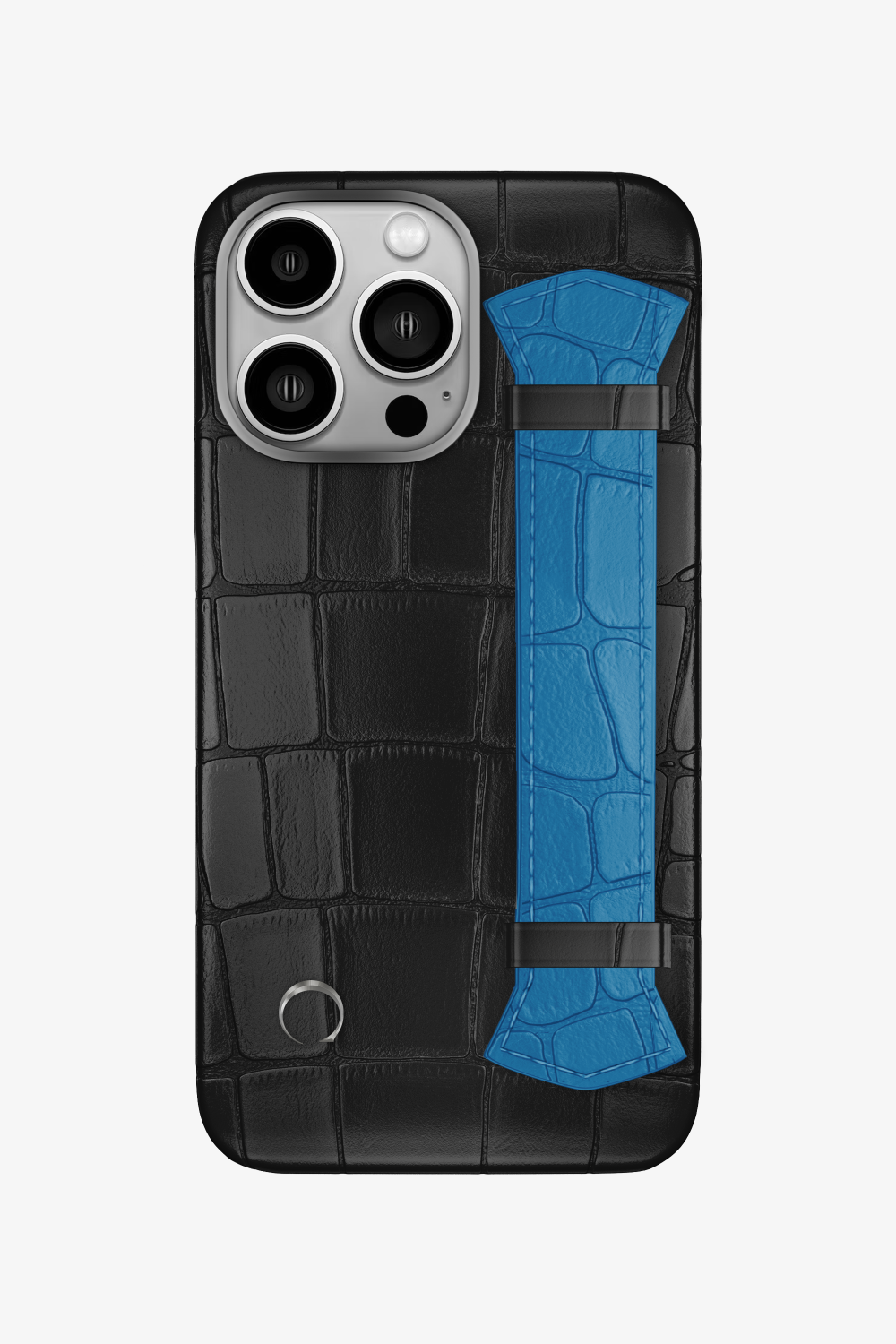 Majestic Alligator Strap Case for iPhone 16 Pro - Black / Blue Lagoon - zollofrance