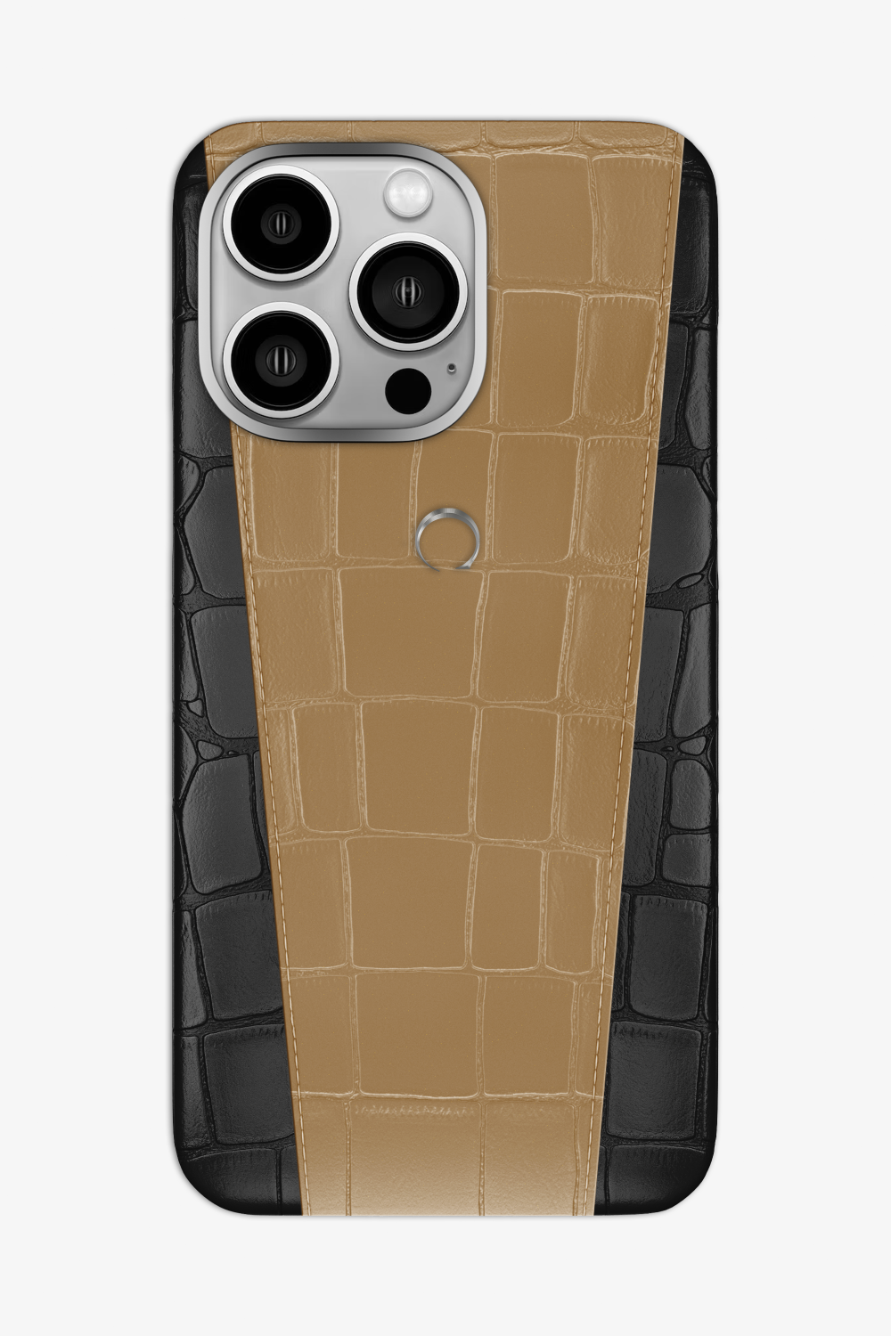 Two-tone Alligator Case for iPhone 16 Pro Max - Black / Latte - zollofrance