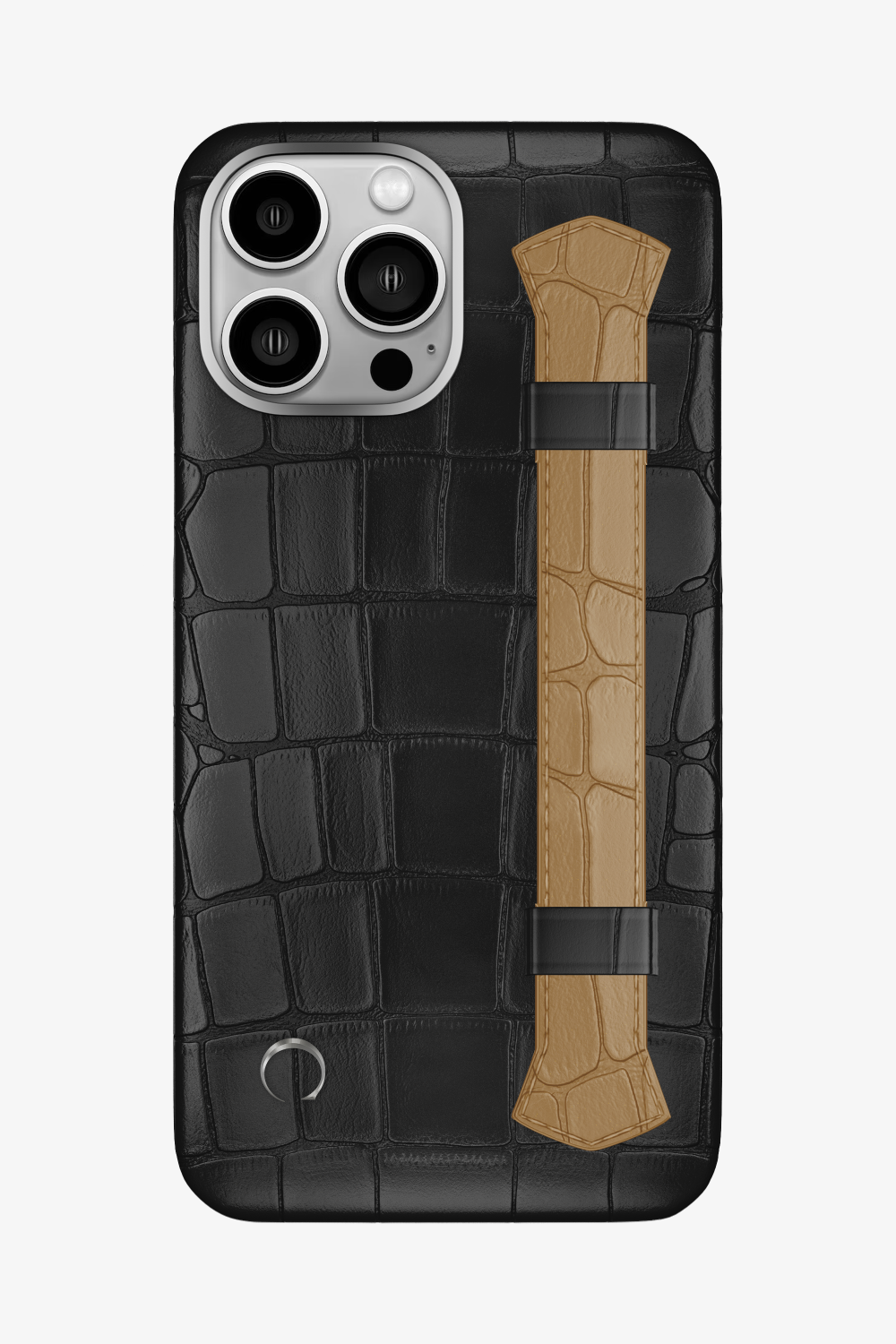 Double Headed Alligator Strap Case for iPhone 16 Pro Max - Black / Latte - zollofrance