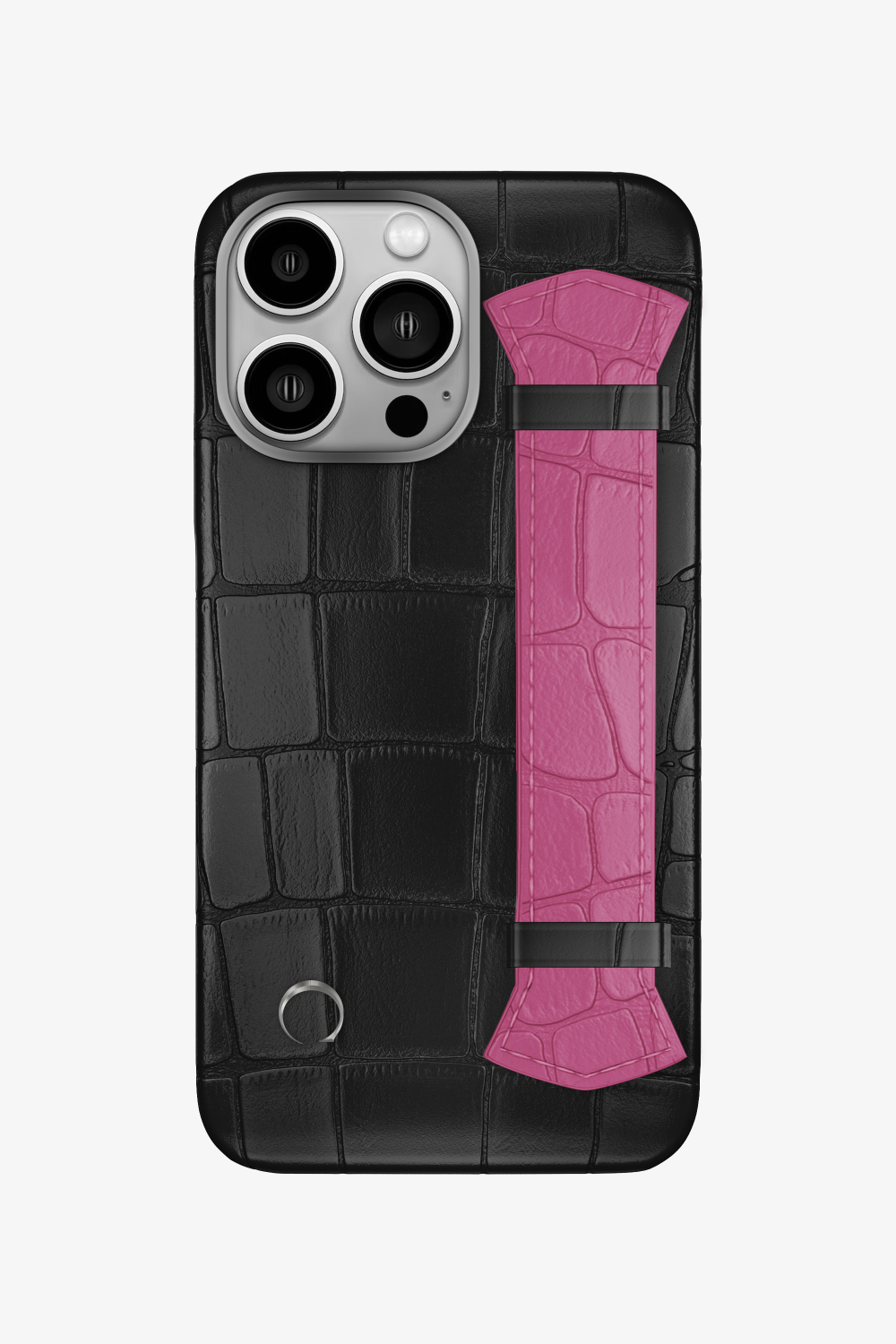 Majestic Alligator Strap Case for iPhone 16 Pro - Black / Pink Fuchsia - zollofrance