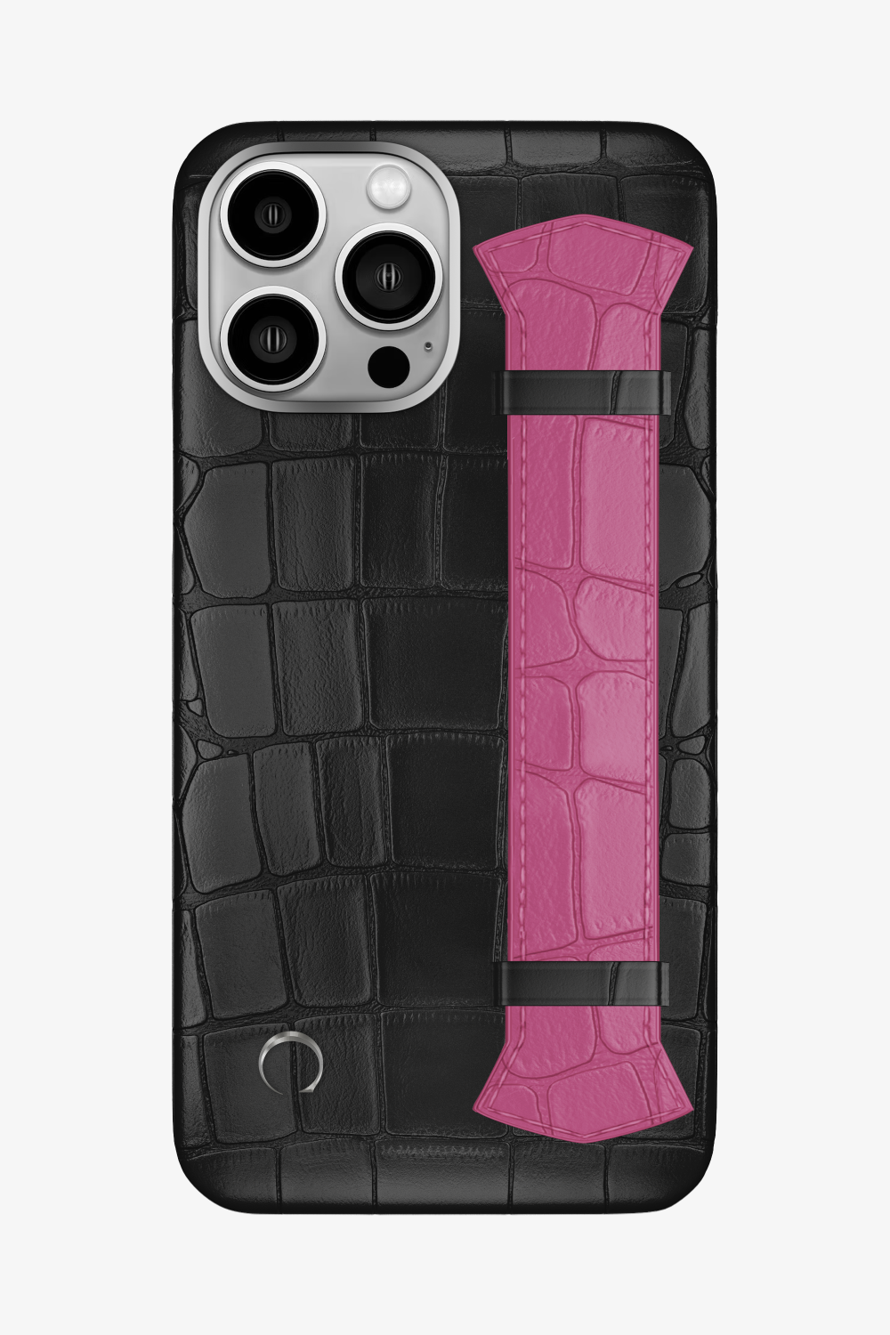 Majestic Alligator Strap Case for iPhone 16 Pro Max - Black / Pink Fuchsia - zollofrance