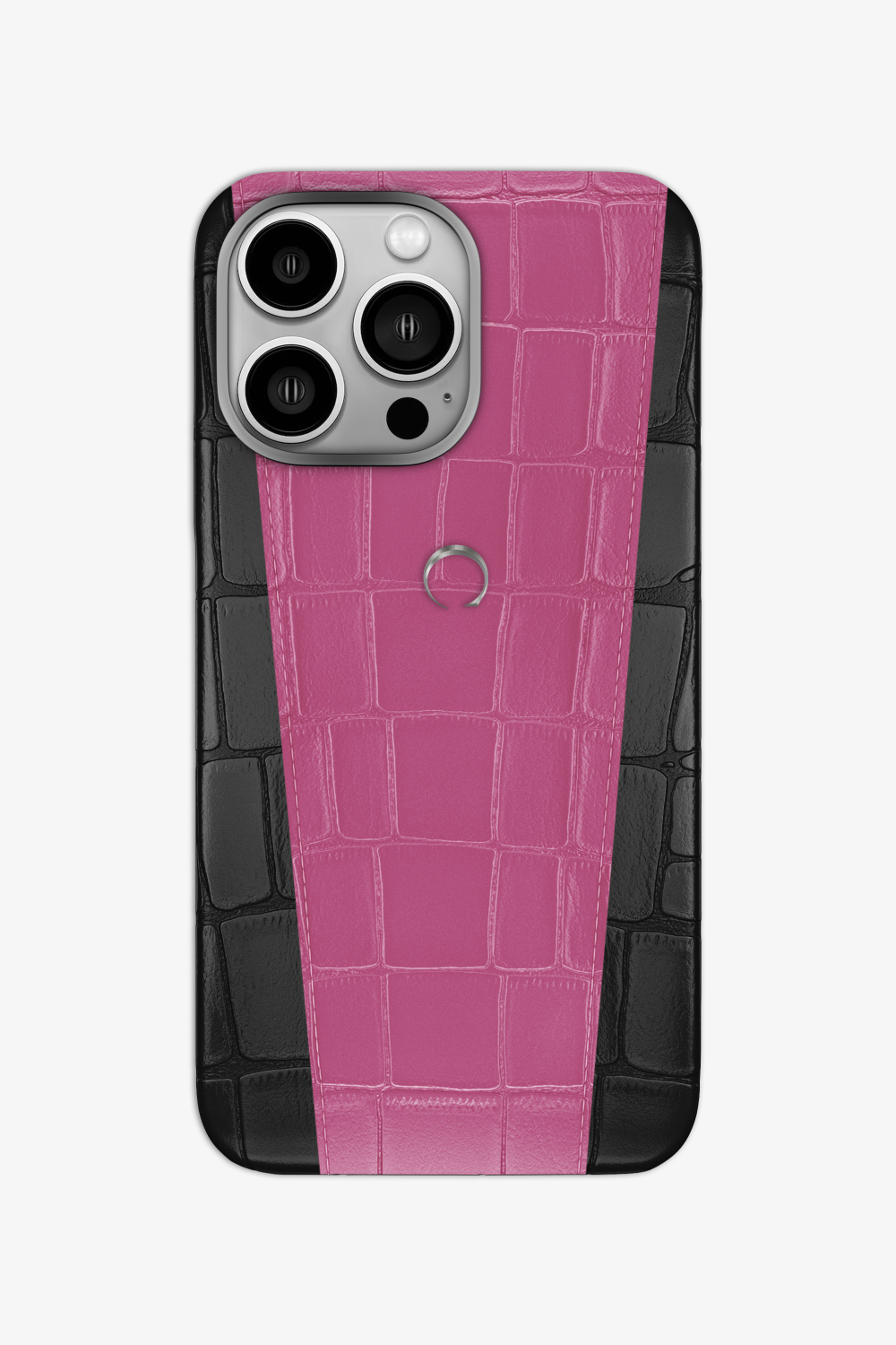 Two-tone Alligator Case for iPhone 16 Pro - Black / Pink Fuchsia - zollofrance