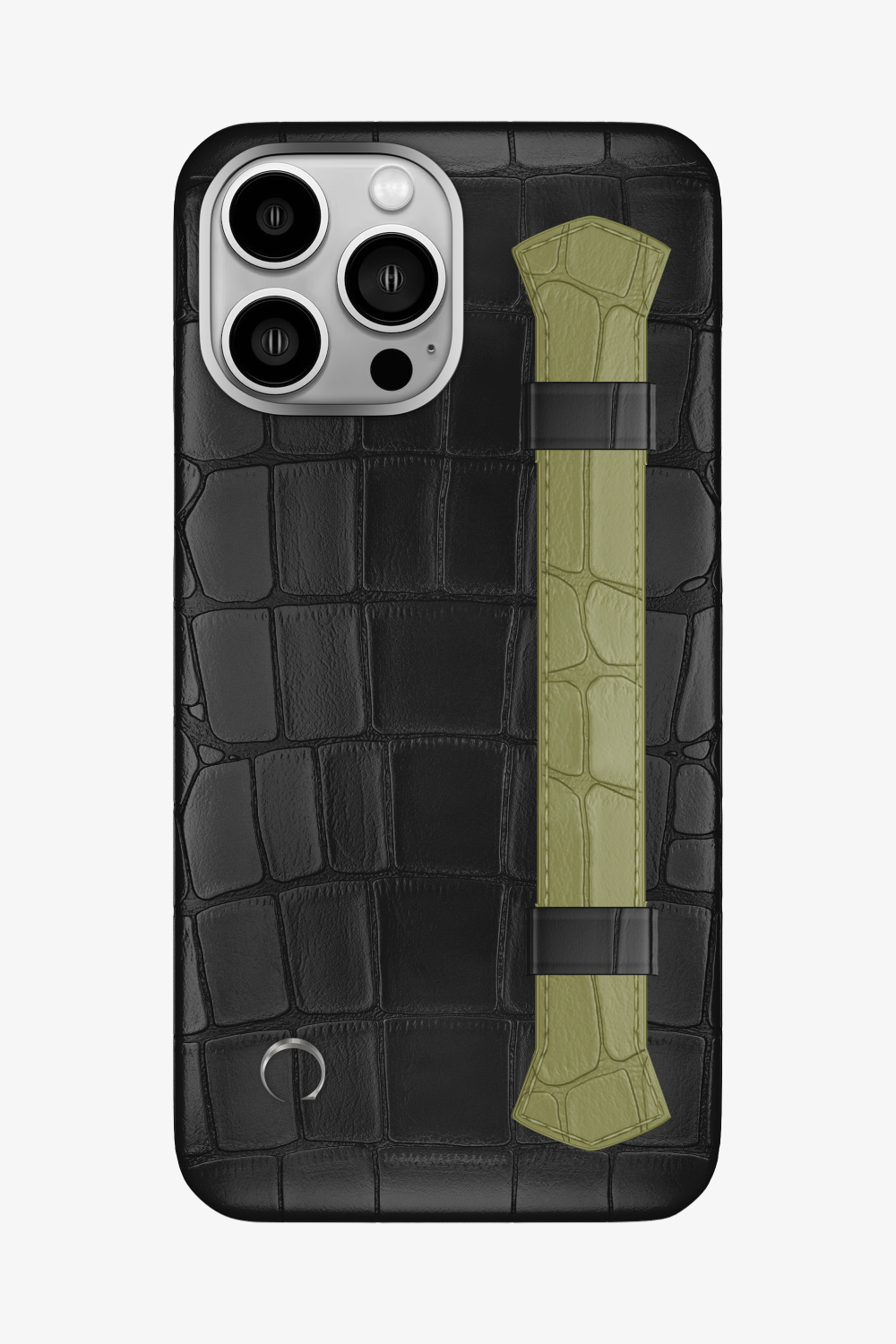 Double Headed Alligator Strap Case for iPhone 16 Pro Max - Black / Khaki - zollofrance