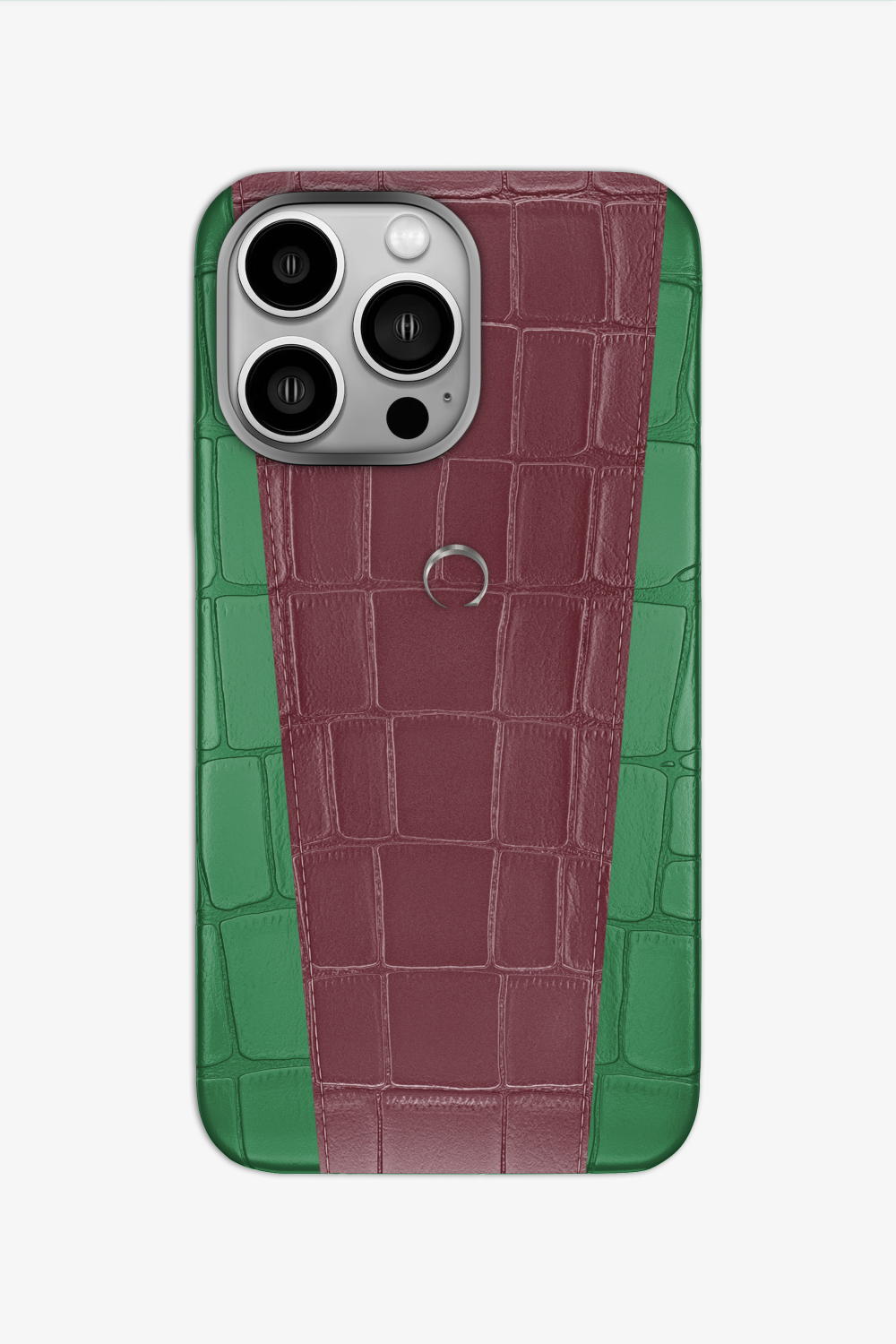 Two-tone Alligator Case for iPhone 16 Pro - Green Emerald / Burgundy - zollofrance