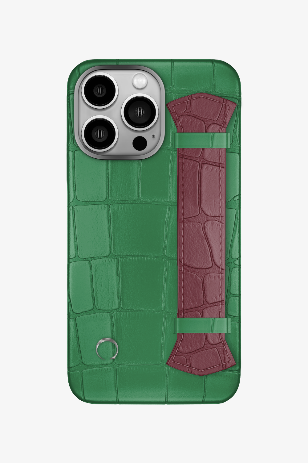 Majestic Alligator Strap Case for iPhone 16 Pro - Green Emerald / Burgundy - zollofrance