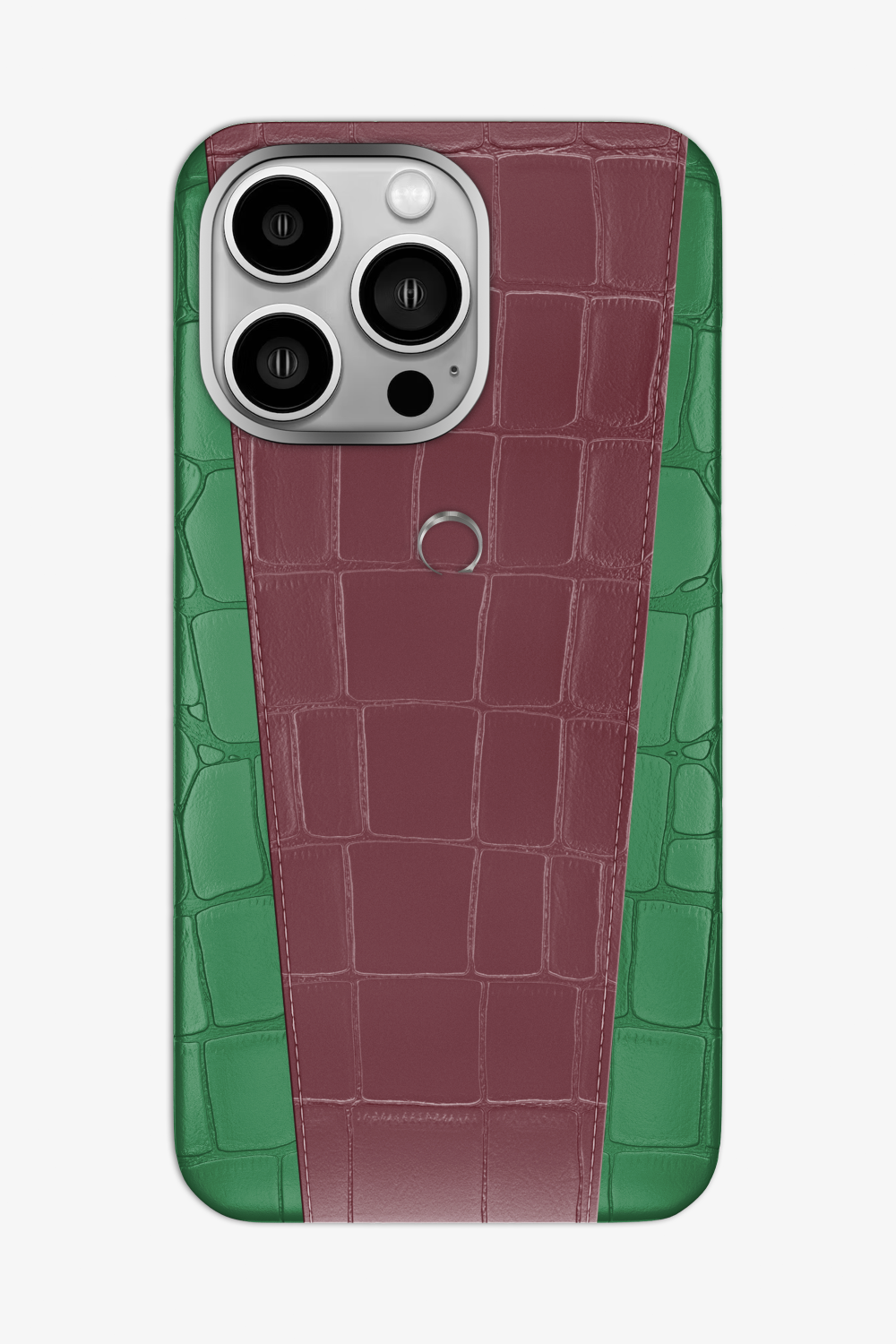 Two-tone Alligator Case for iPhone 16 Pro Max - Green Emerald / Burgundy - zollofrance