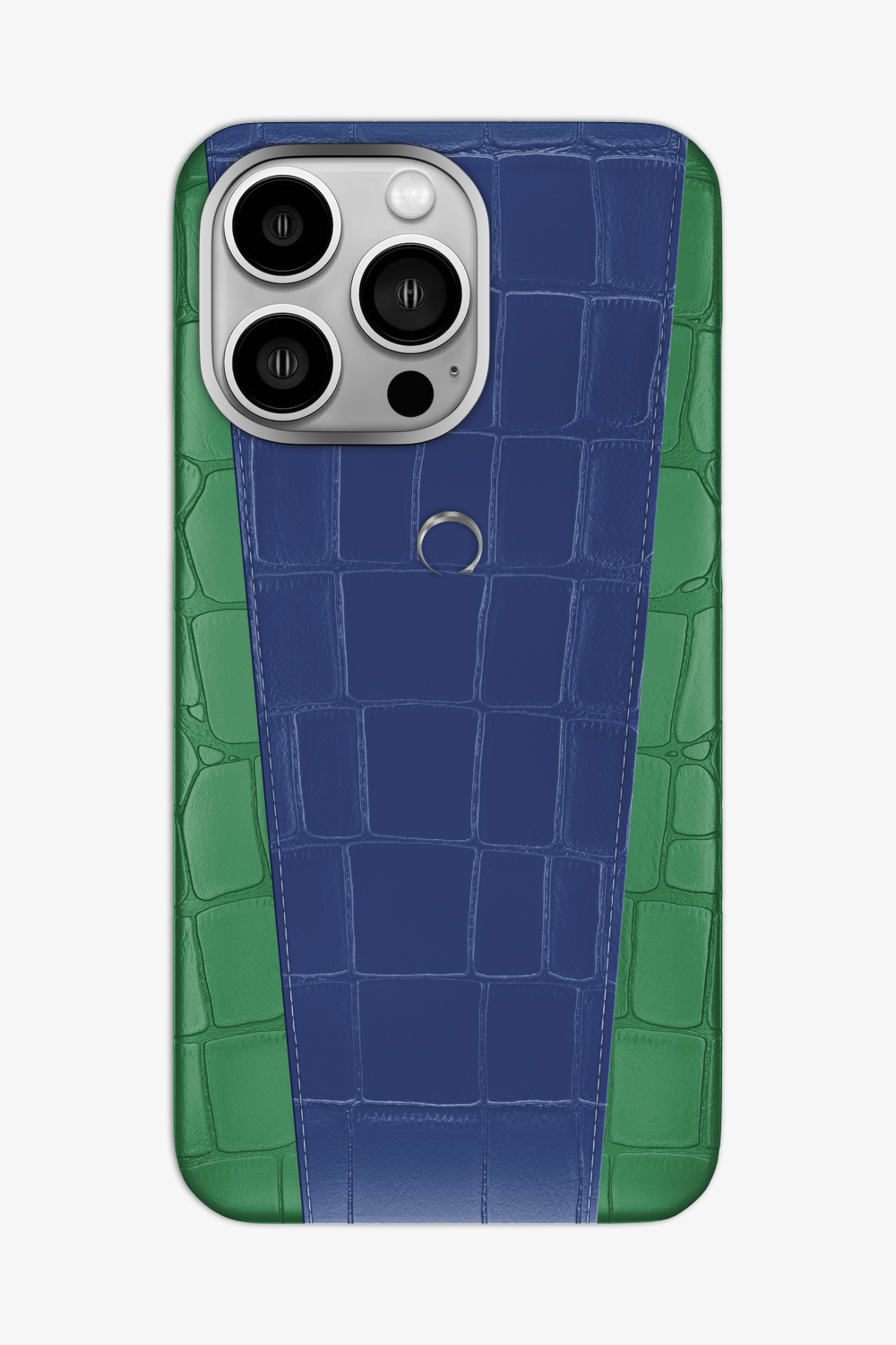 Two-tone Alligator Case for iPhone 16 Pro Max - Green Emerald / Navy Blue - zollofrance