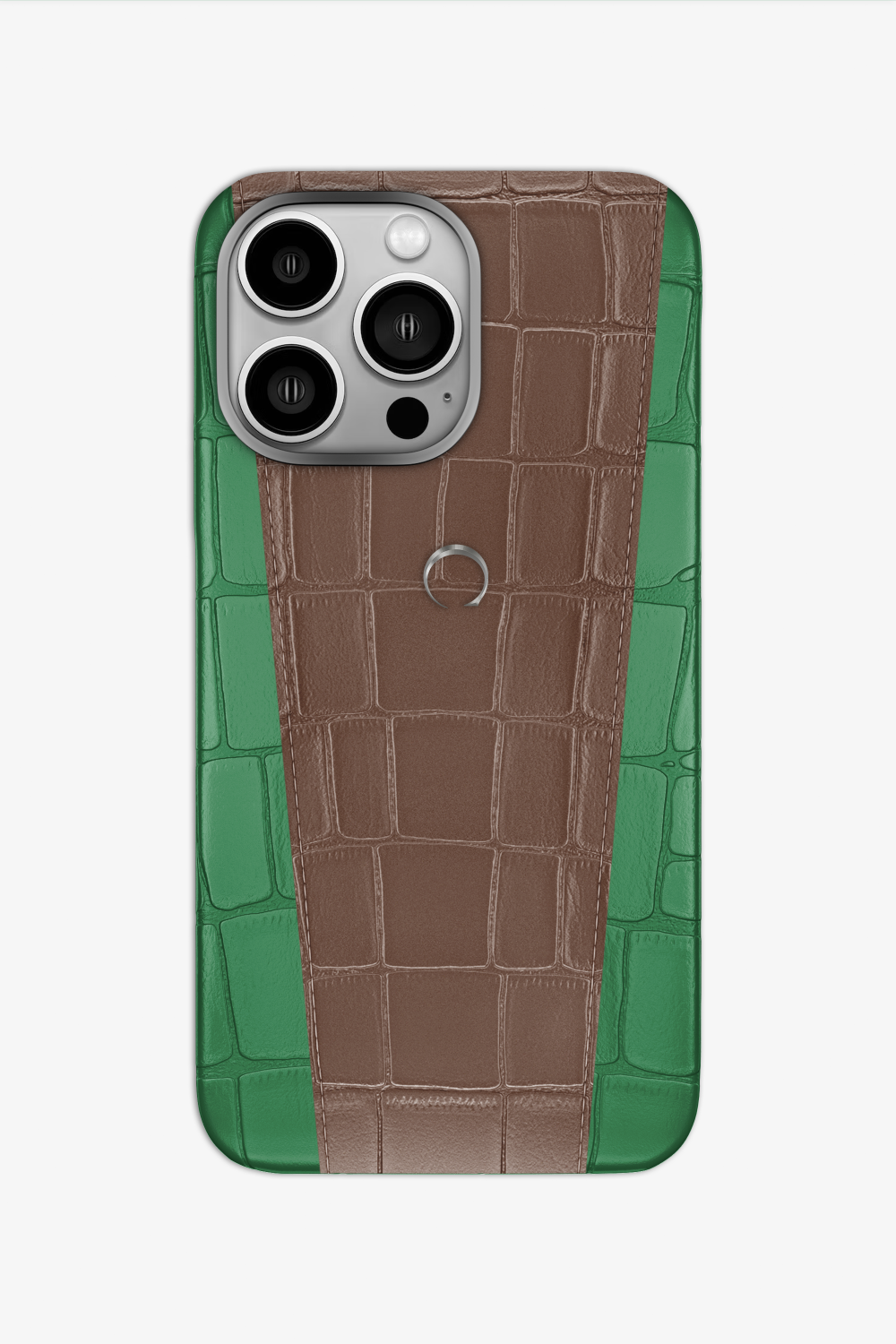 Two-tone Alligator Case for iPhone 16 Pro - Green Emerald / Cocoa - zollofrance