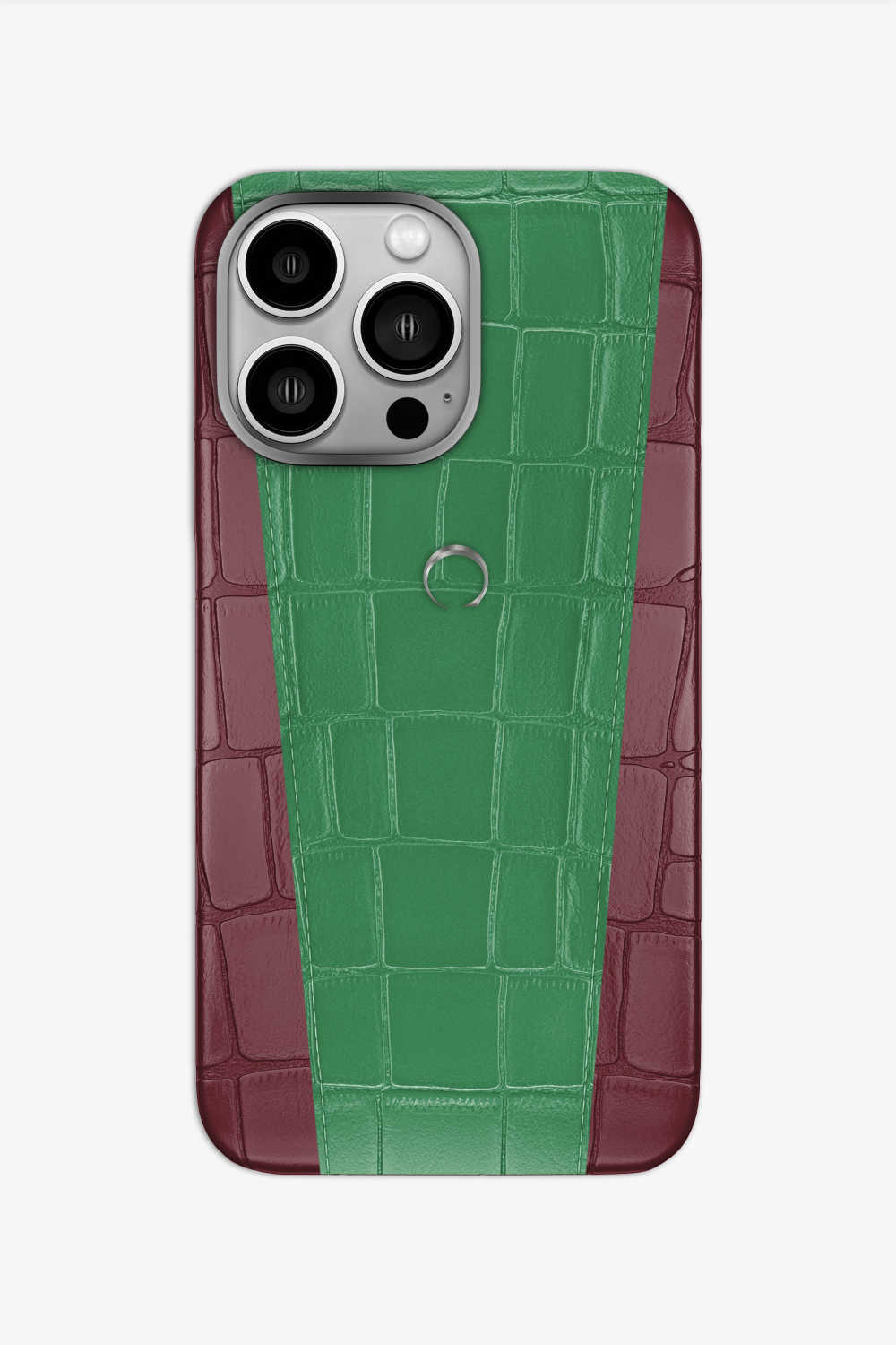 Two-tone Alligator Case for iPhone 16 Pro - Burgundy / Green Emerald - zollofrance