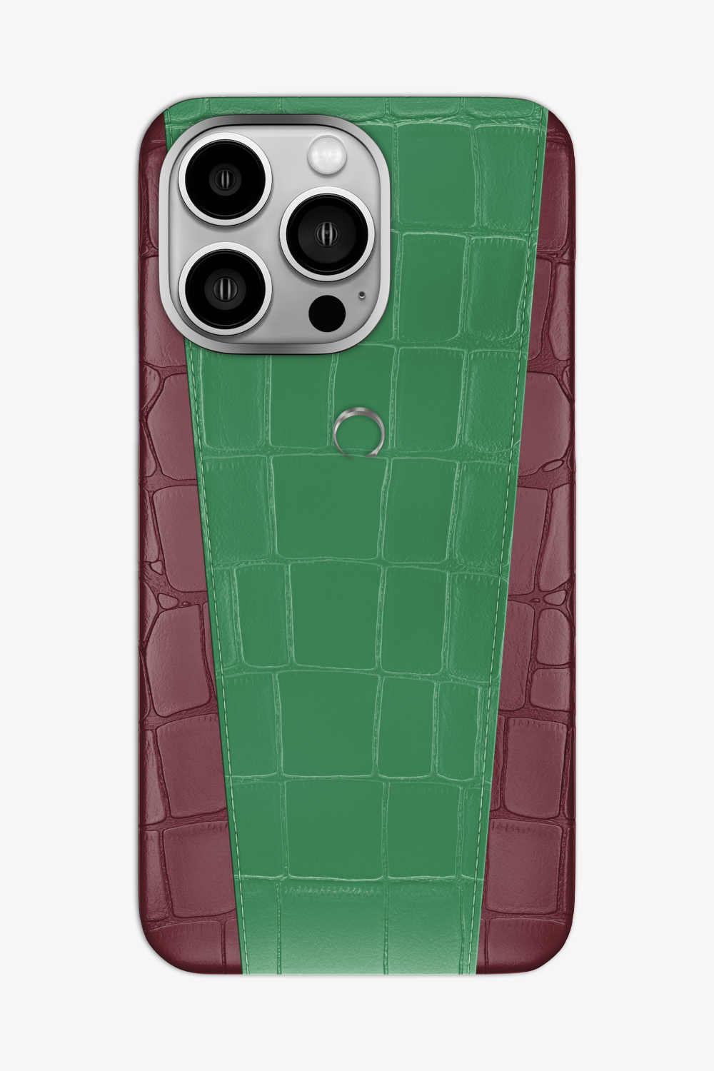 Two-tone Alligator Case for iPhone 16 Pro Max - Burgundy / Green Emerald - zollofrance