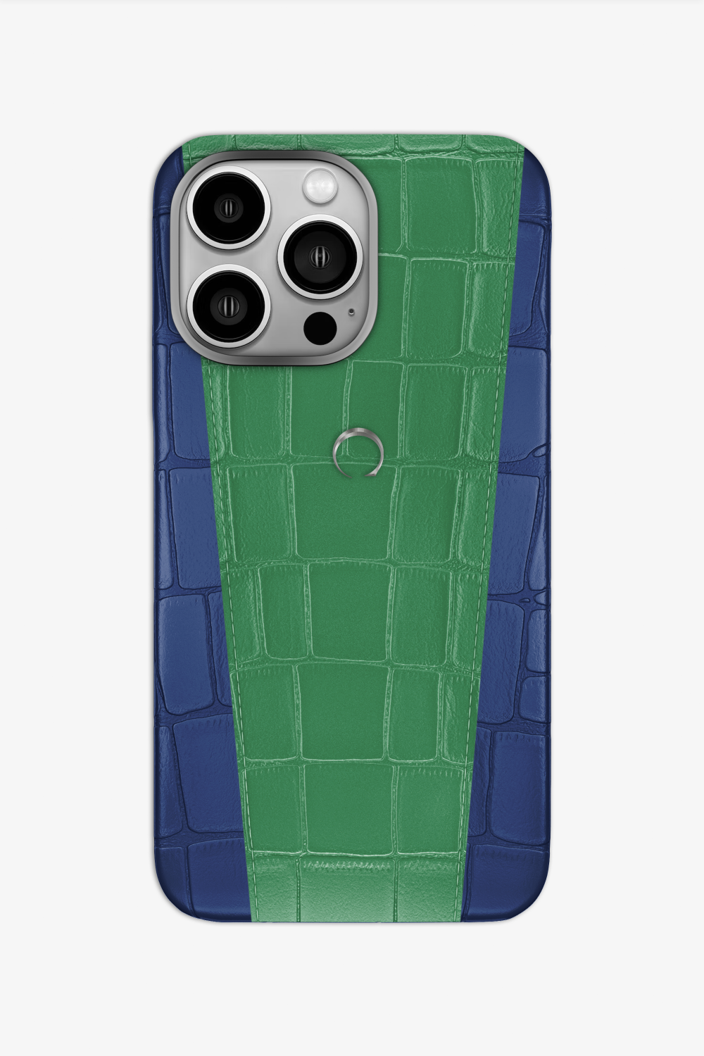 Two-tone Alligator Case for iPhone 16 Pro - Navy Blue / Green Emerald - zollofrance