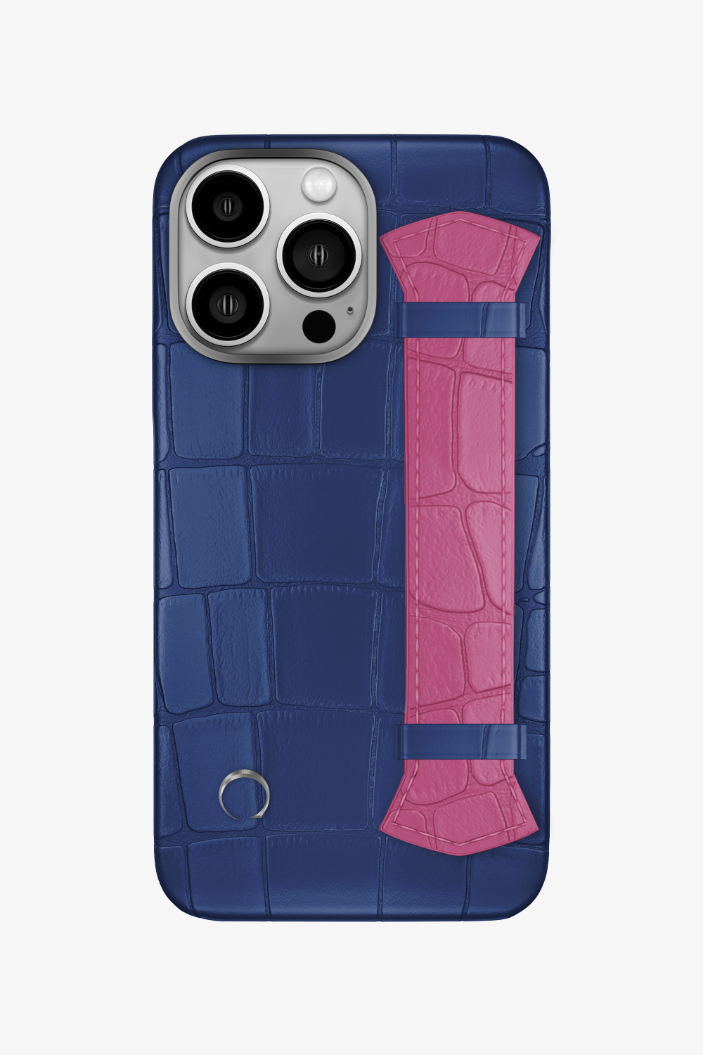 Majestic Alligator Strap Case for iPhone 16 Pro - Navy Blue / Pink Fuchsia - zollofrance