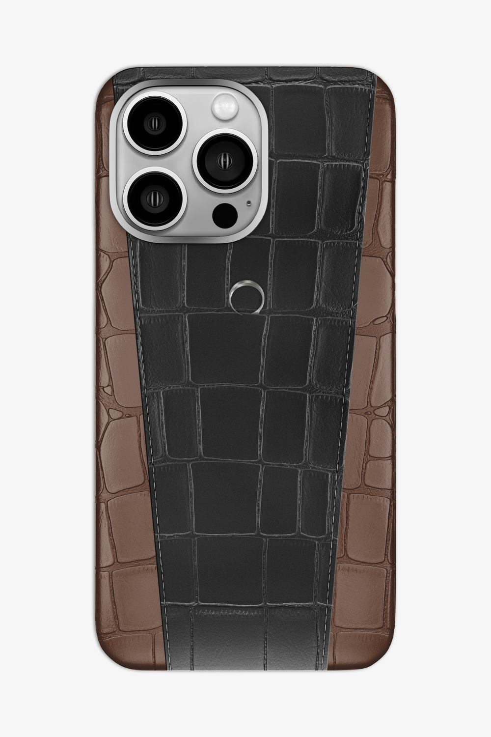 Two-tone Alligator Case for iPhone 16 Pro Max - Cocoa / Black - zollofrance