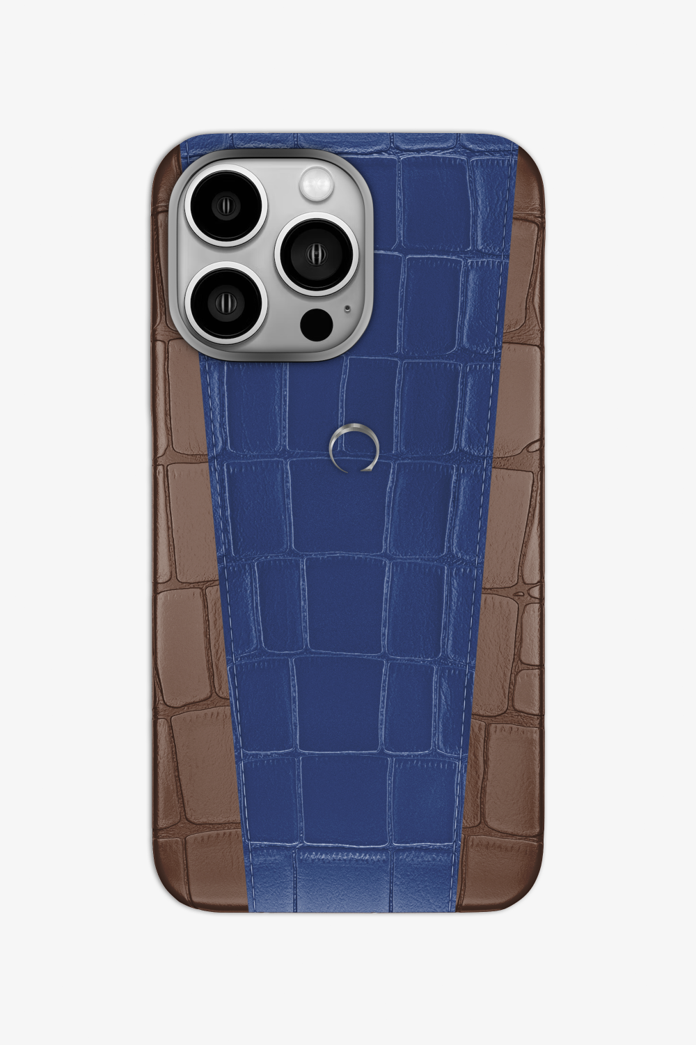 Two-tone Alligator Case for iPhone 16 Pro - Cocoa / Navy Blue - zollofrance