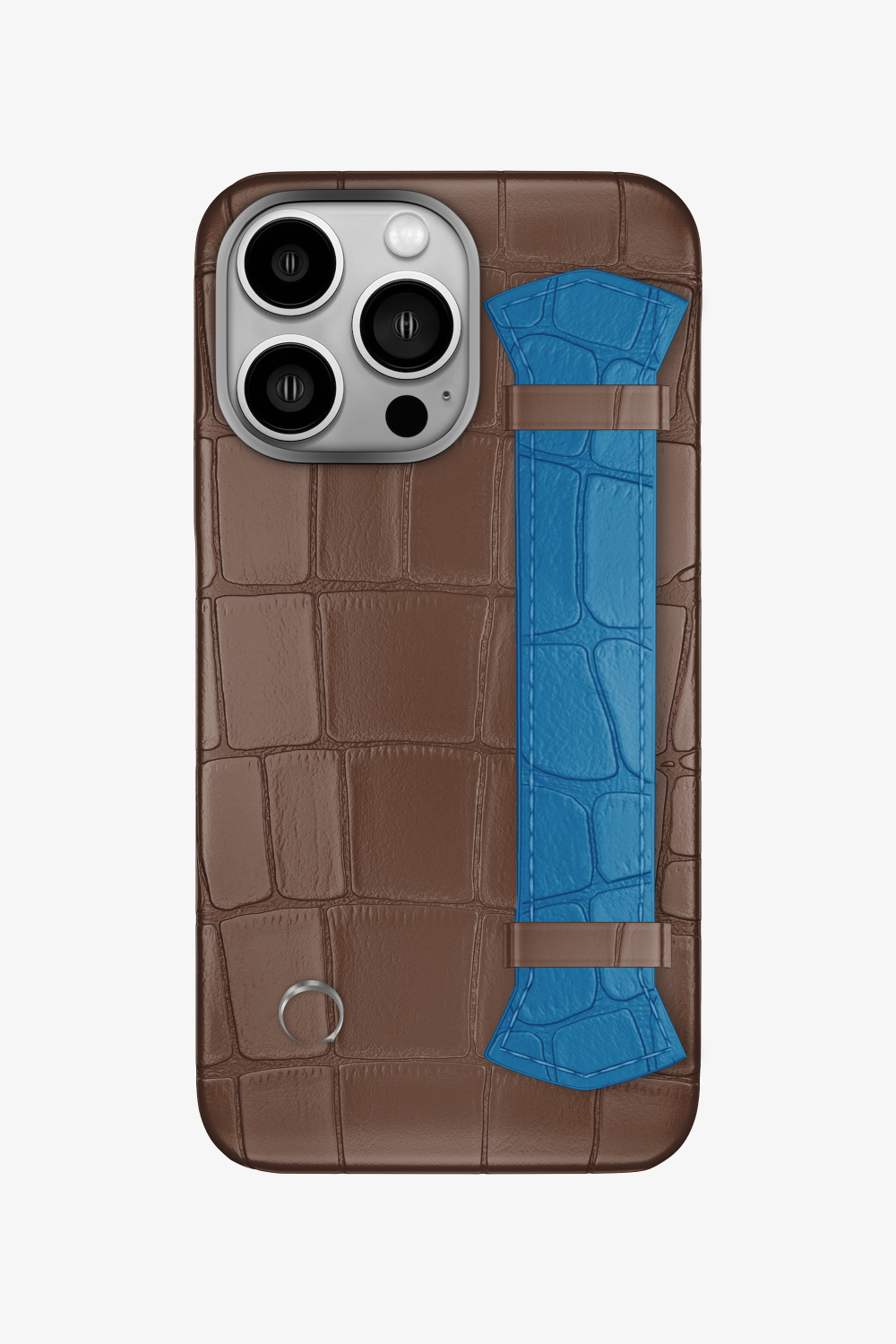 Majestic Alligator Strap Case for iPhone 16 Pro - Cocoa / Blue Lagoon - zollofrance