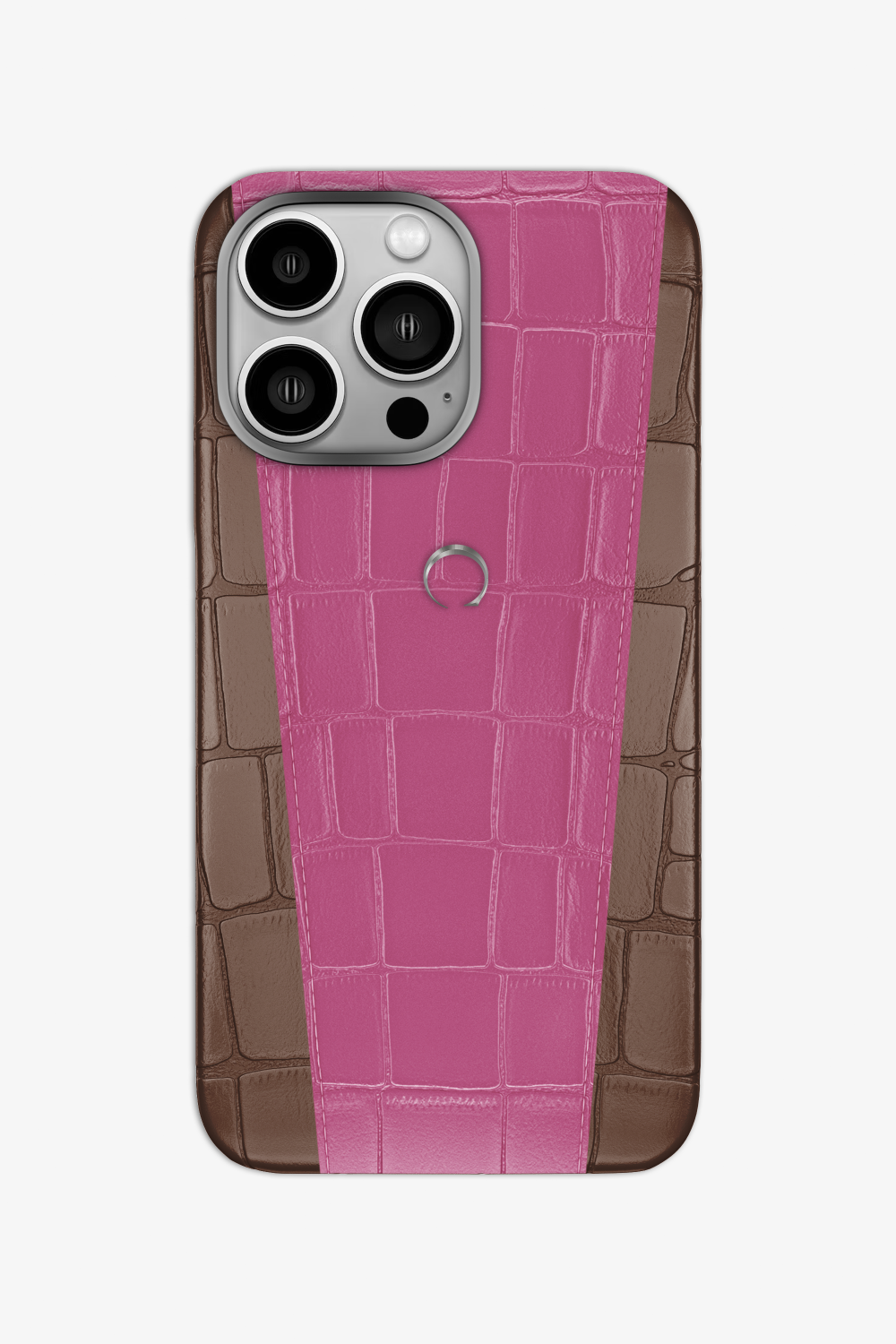 Two-tone Alligator Case for iPhone 16 Pro - Cocoa / Pink Fuchsia - zollofrance