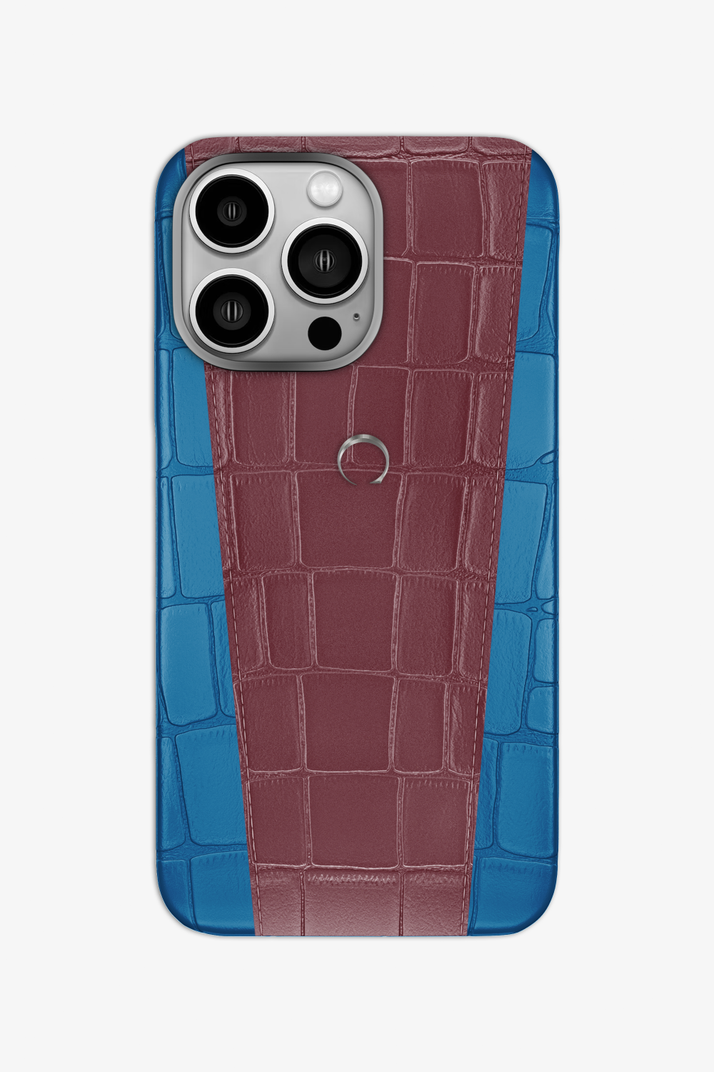 Two-tone Alligator Case for iPhone 16 Pro - Blue Lagoon / Burgundy - zollofrance