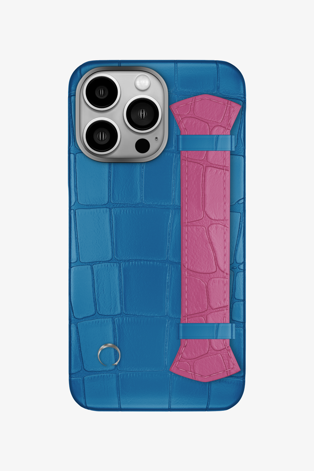 Majestic Alligator Strap Case for iPhone 16 Pro - Blue Lagoon / Pink Fuchsia - zollofrance