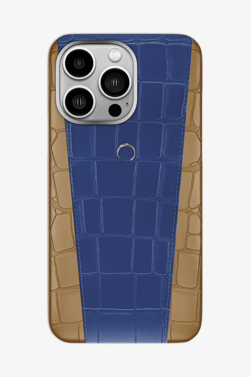 Two-tone Alligator Case for iPhone 16 Pro Max - Latte / Navy Blue - zollofrance