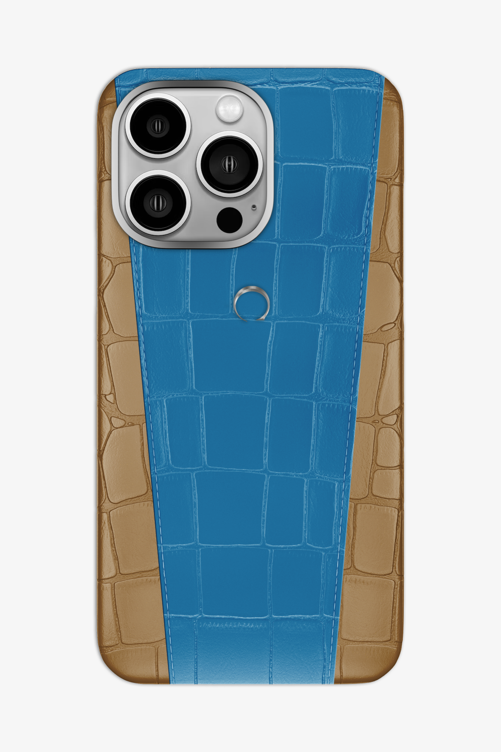 Two-tone Alligator Case for iPhone 16 Pro Max - Latte / Blue Lagoon - zollofrance