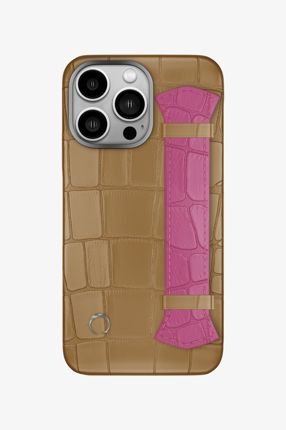 Majestic Alligator Strap Case for iPhone 16 Pro - Latte / Pink Fuchsia - zollofrance