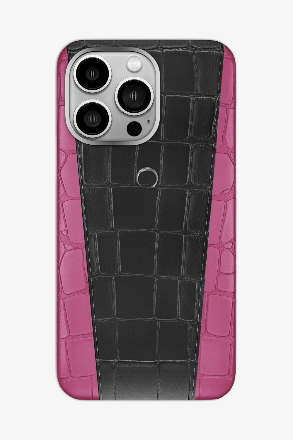 Two-tone Alligator Case for iPhone 16 Pro Max - Pink Fuchsia / Black - zollofrance