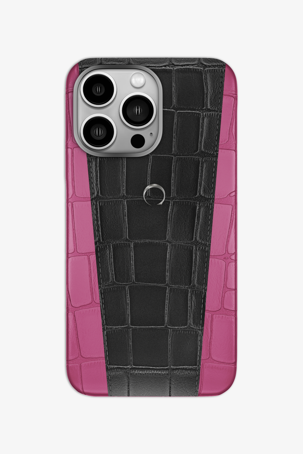 Two-tone Alligator Case for iPhone 16 Pro - Pink Fuchsia / Black - zollofrance