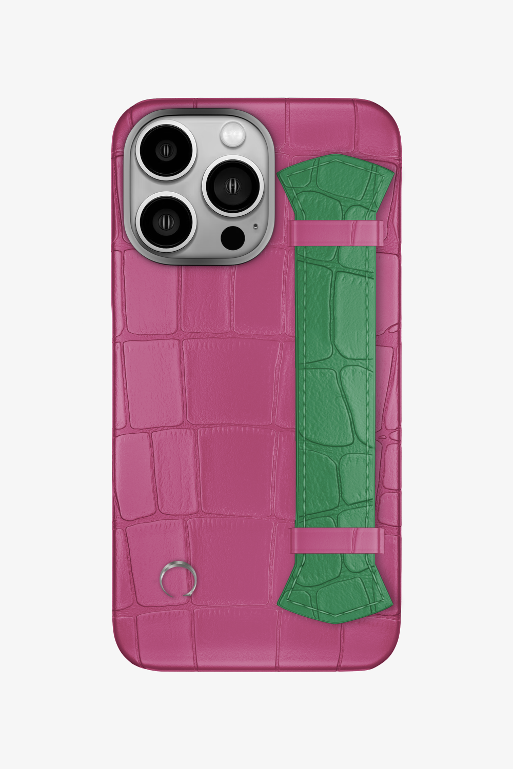 Majestic Alligator Strap Case for iPhone 16 Pro - Pink Fuchsia / Green Emerald - zollofrance